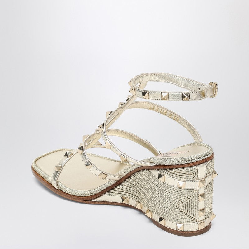 Valentino Garavani Rockstud Wedge Sandals in Platinum Color Glam Steals