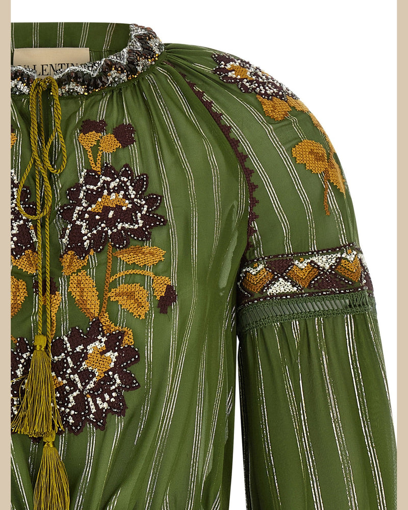 Valentino Garavani Silk Embroidered Lurex Shirt Glam Steals
