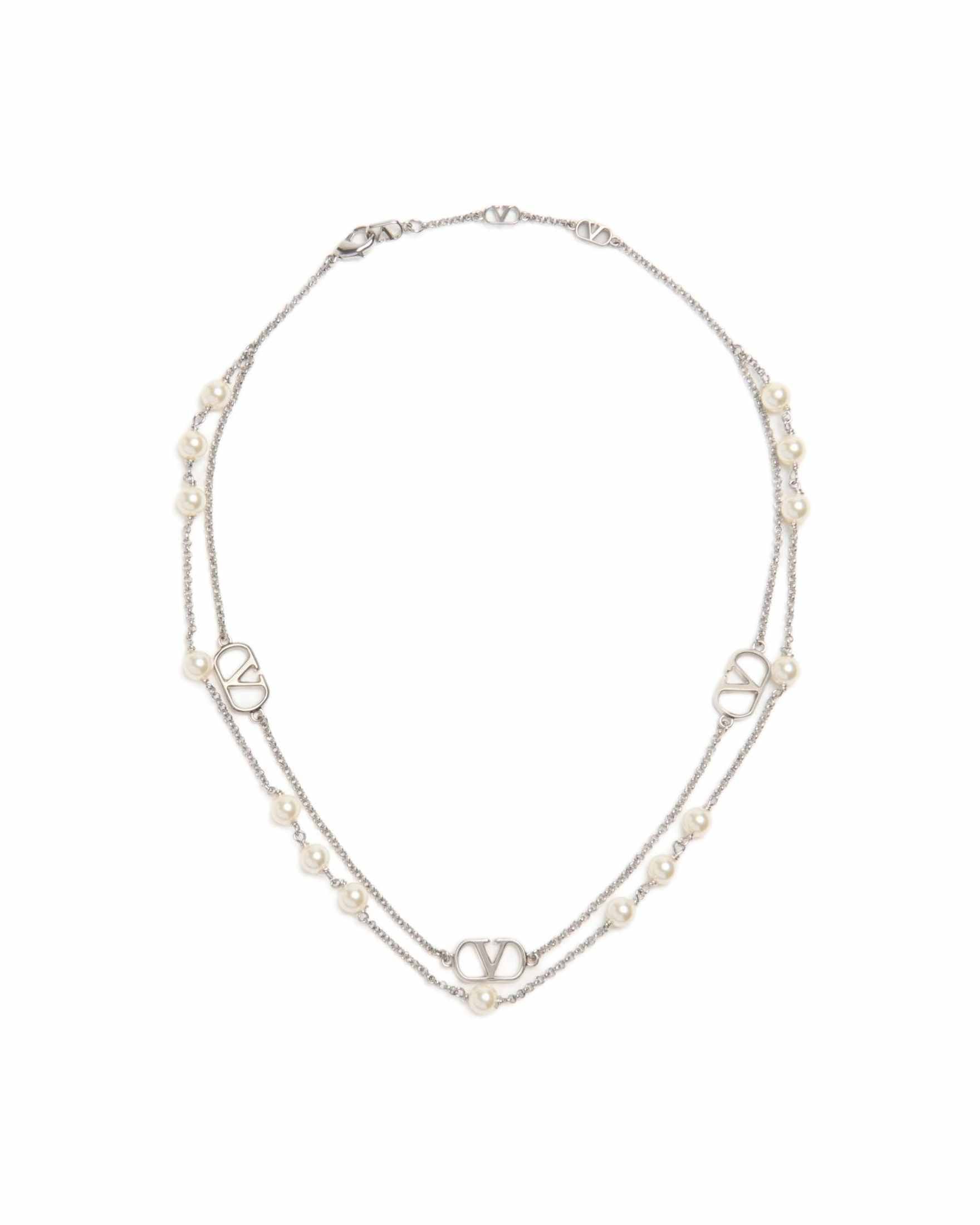 Valentino Garavani Vlogo Signature Metal Necklace with Swarovski Pearls Glam Steals