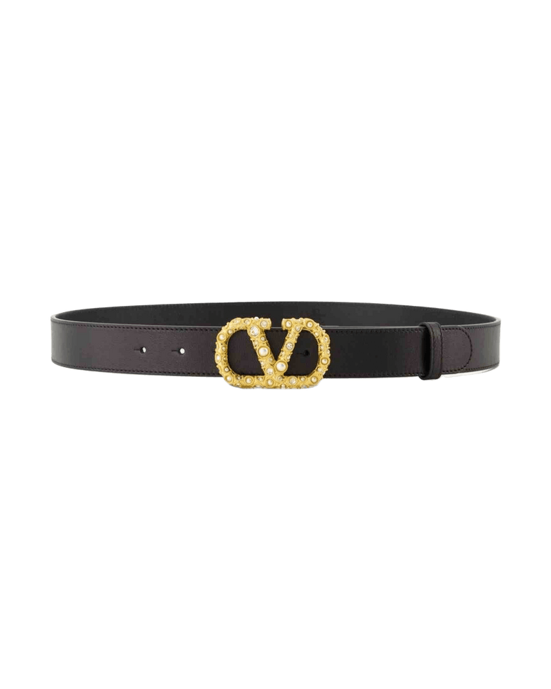 Valentino Garavani Leather Crystal Embellishment Vlogo Signature Belt Glam Steals