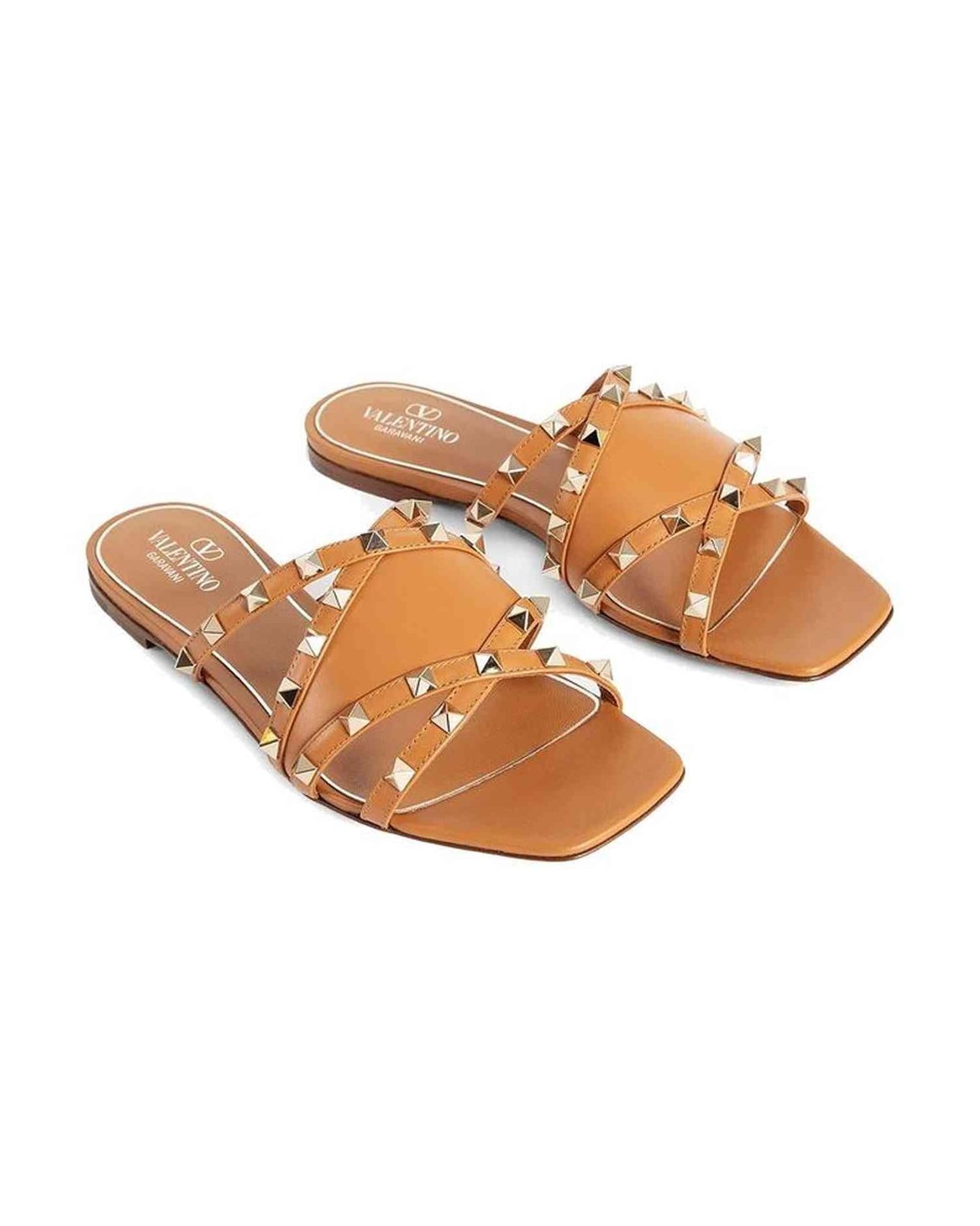 Valentino Leather Garavani Rockstud Flat Sandals Glam Steals