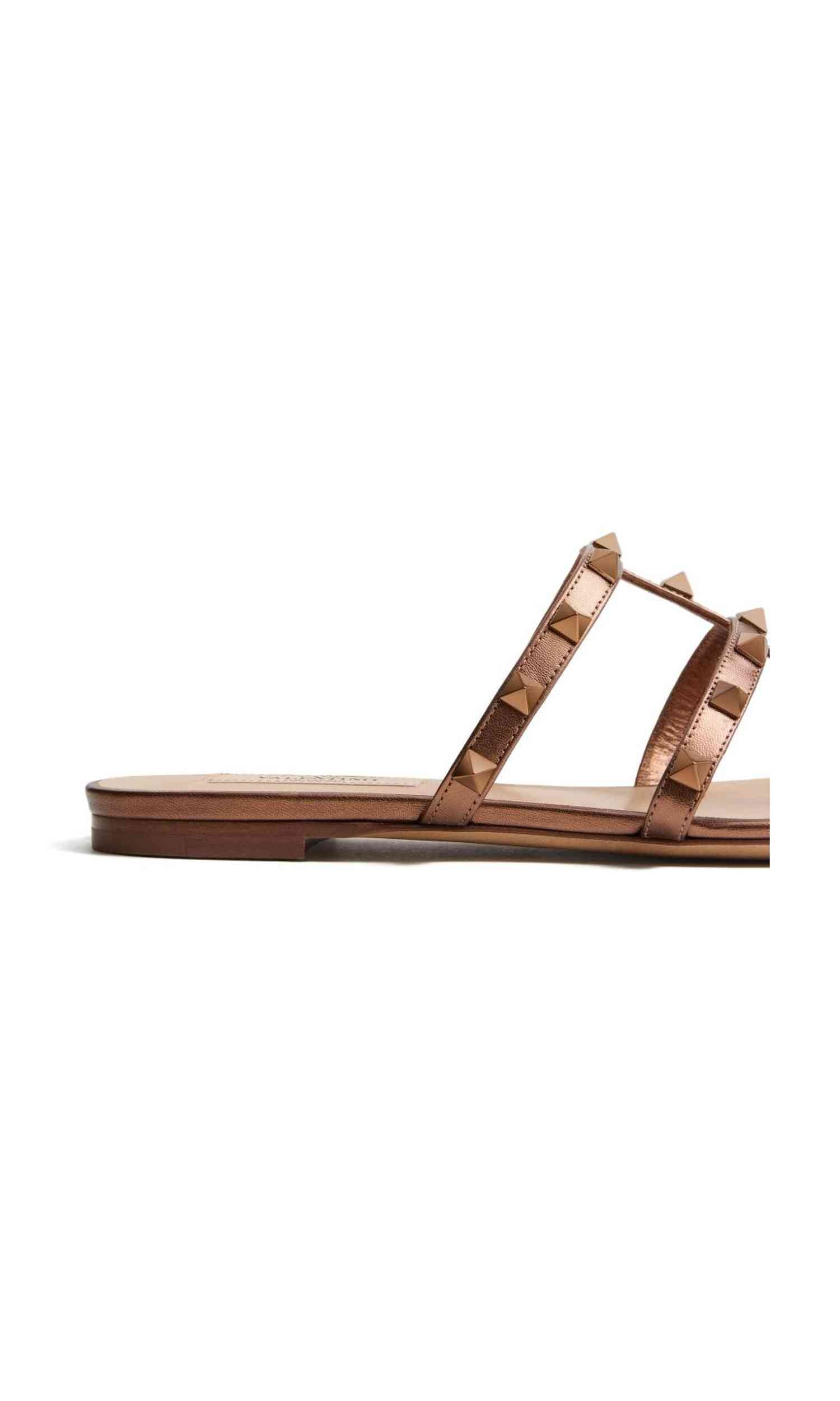 Valentino Leather Garavani Rockstud Low Slide Sandals in Laminated Nappa Glam Steals
