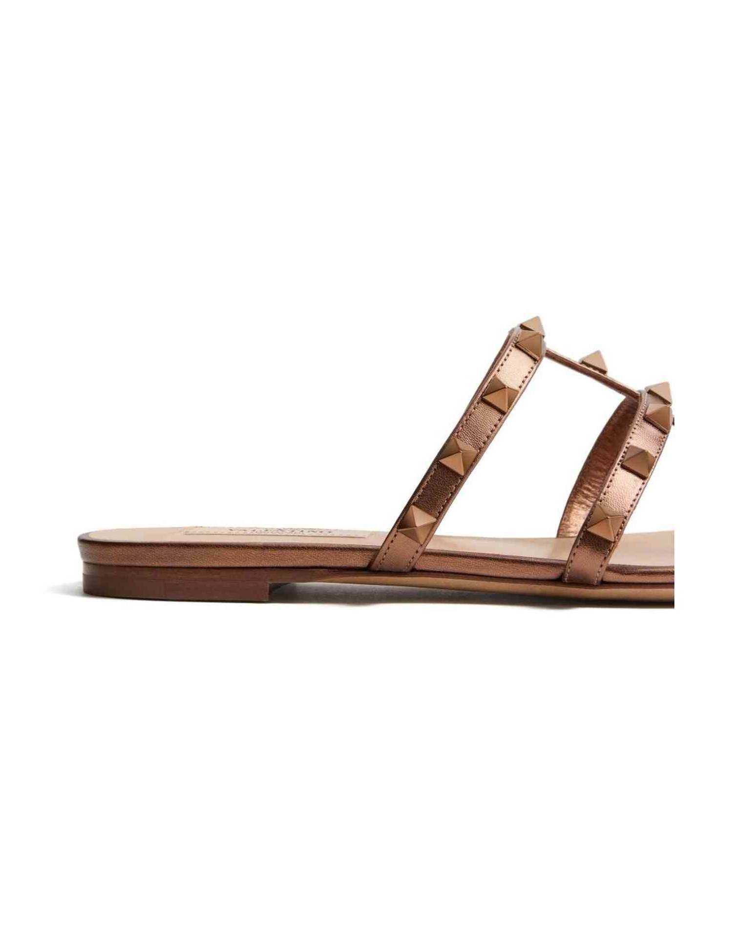 Valentino Leather Garavani Rockstud Low Slide Sandals in Laminated Nappa Glam Steals