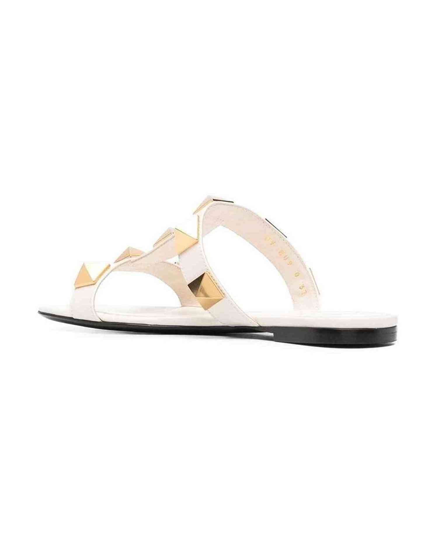Valentino Leather Garavani Roman Stud Flat Sandals Glam Steals