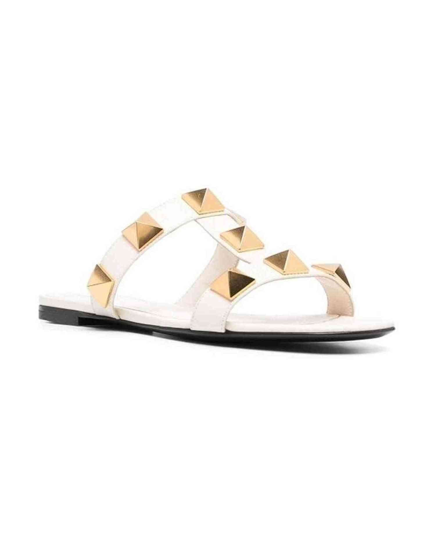 Valentino Leather Garavani Roman Stud Flat Sandals Glam Steals