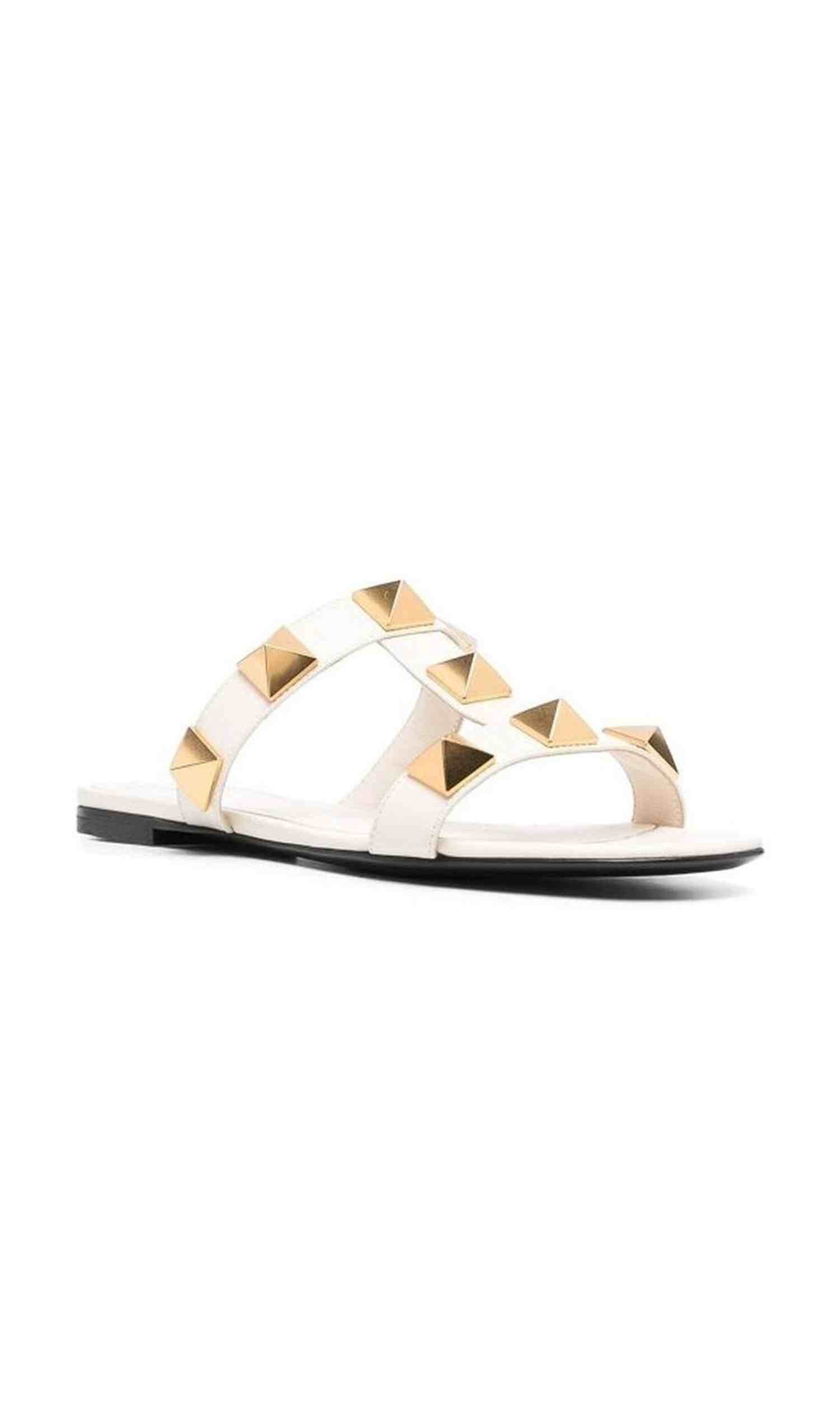 Valentino Leather Garavani Roman Stud Flat Sandals Glam Steals