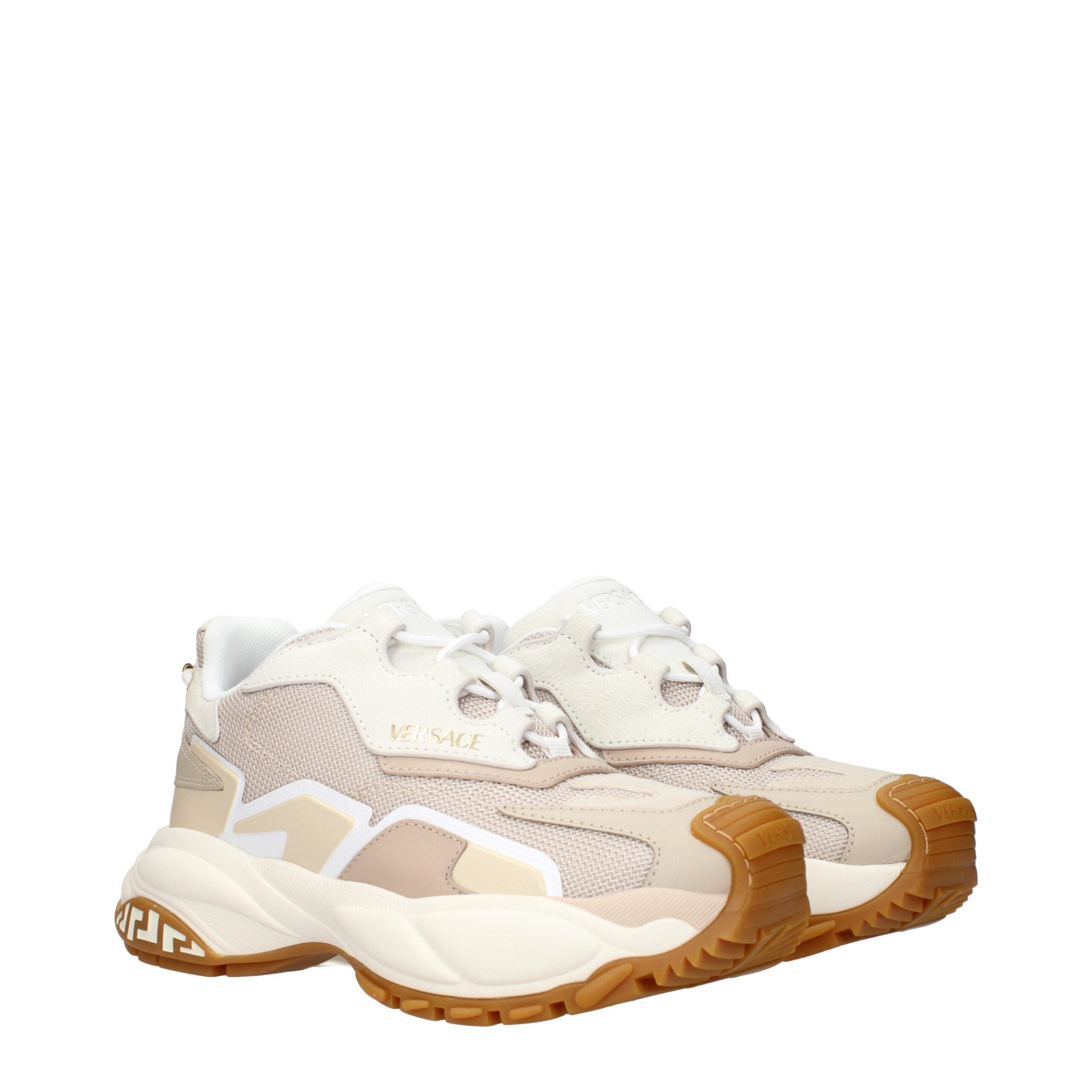 Versace Beige Fabric Chunky Sneakers Glam Steals