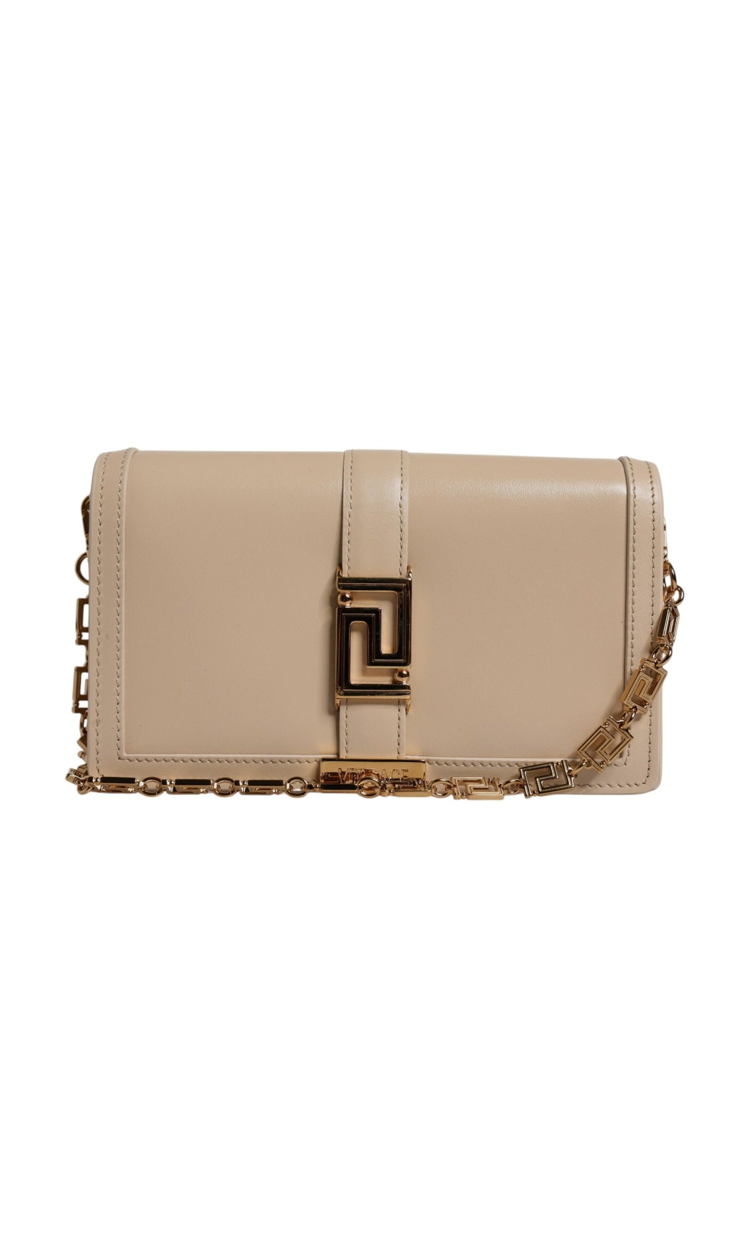 Versace Beige Leather Gold Chain Calf Wallet Crossbody Bag Glam Steals