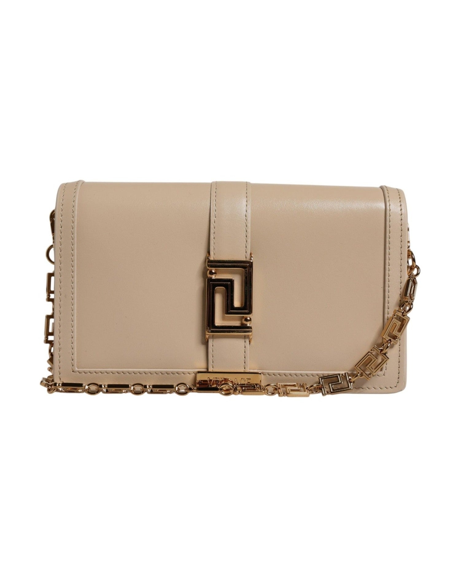 Versace Beige Leather Gold Chain Calf Wallet Crossbody Bag Glam Steals