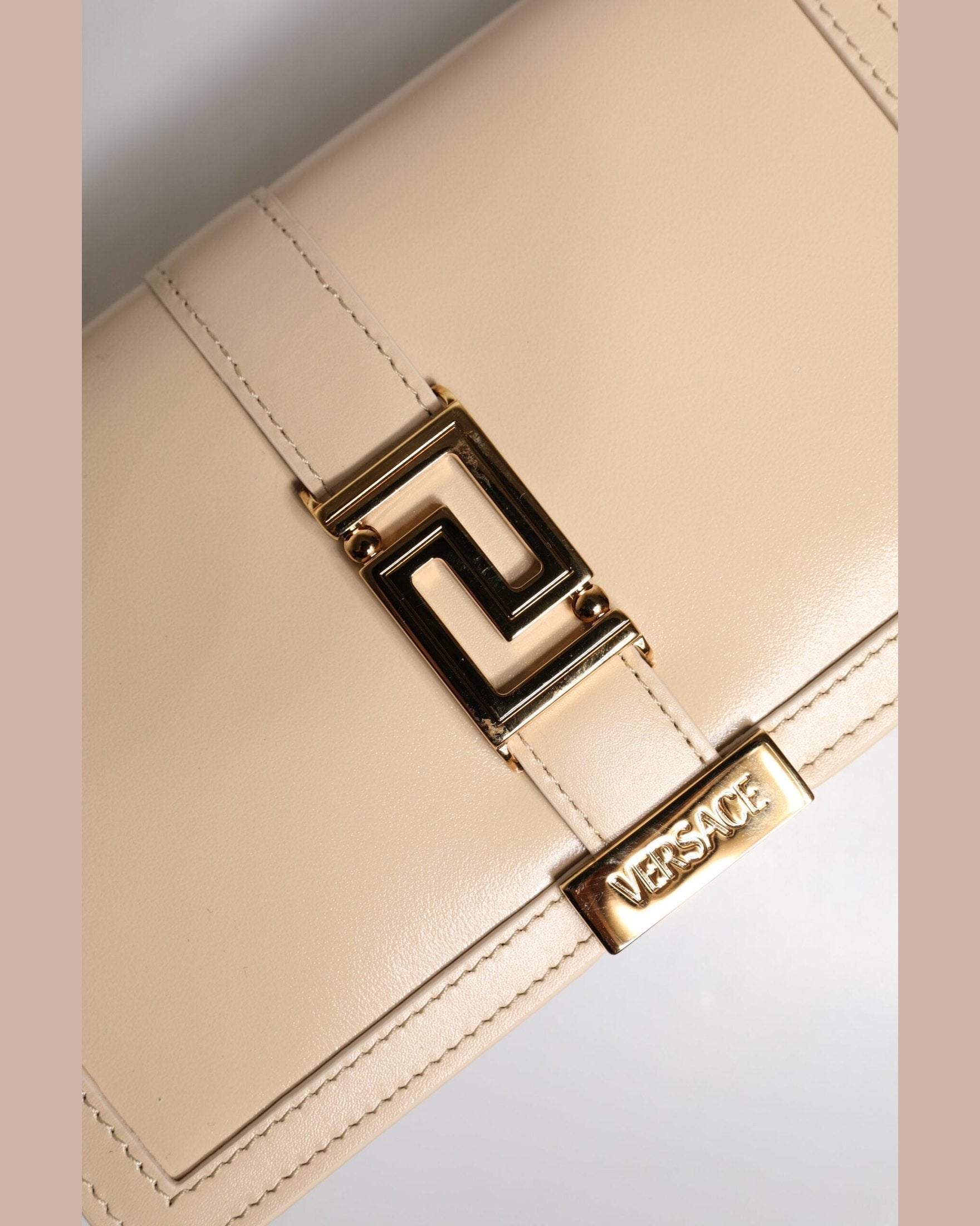 Versace Beige Leather Gold Chain Calf Wallet Crossbody Bag Glam Steals