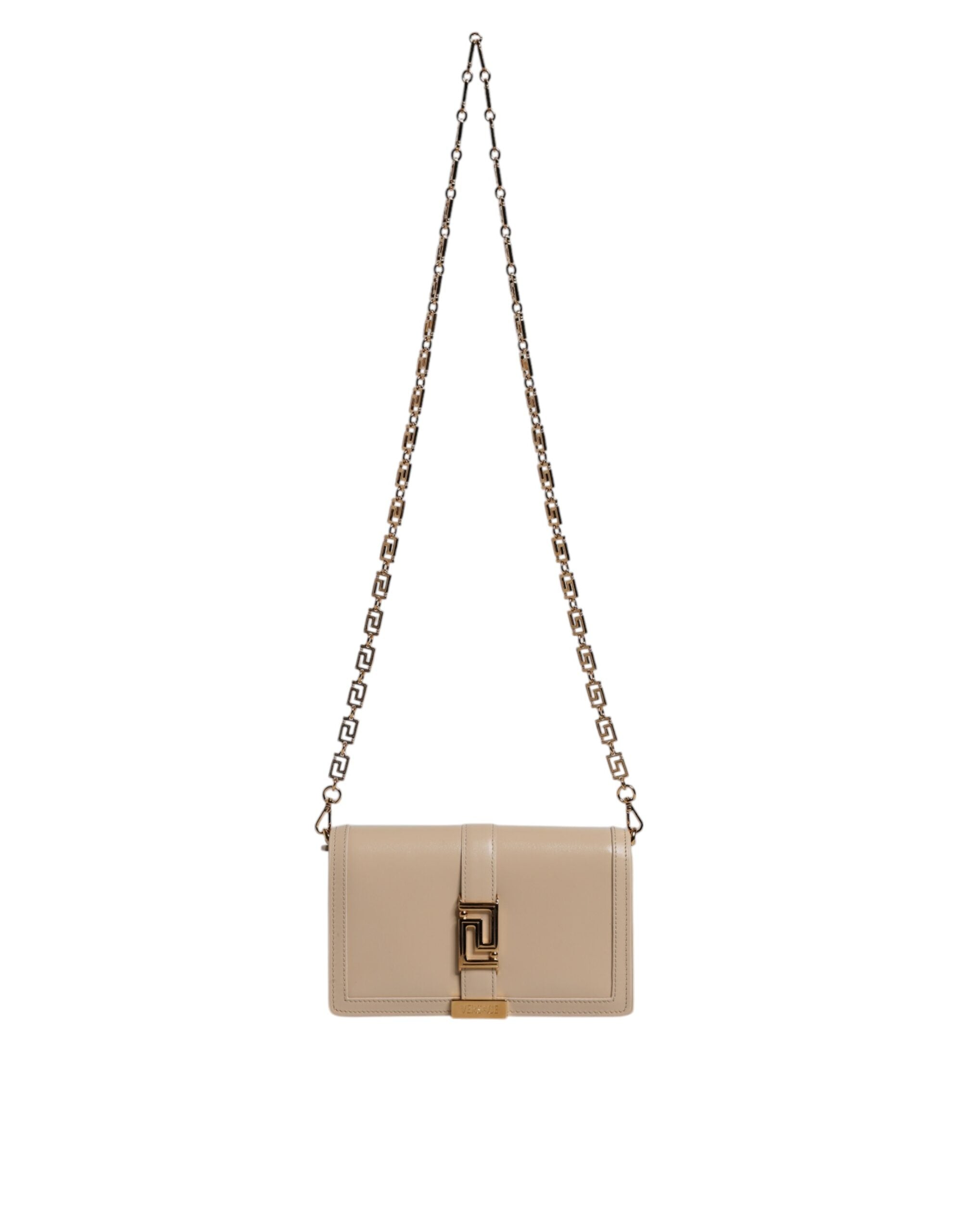 Versace Beige Leather Gold Chain Calf Wallet Crossbody Bag Glam Steals