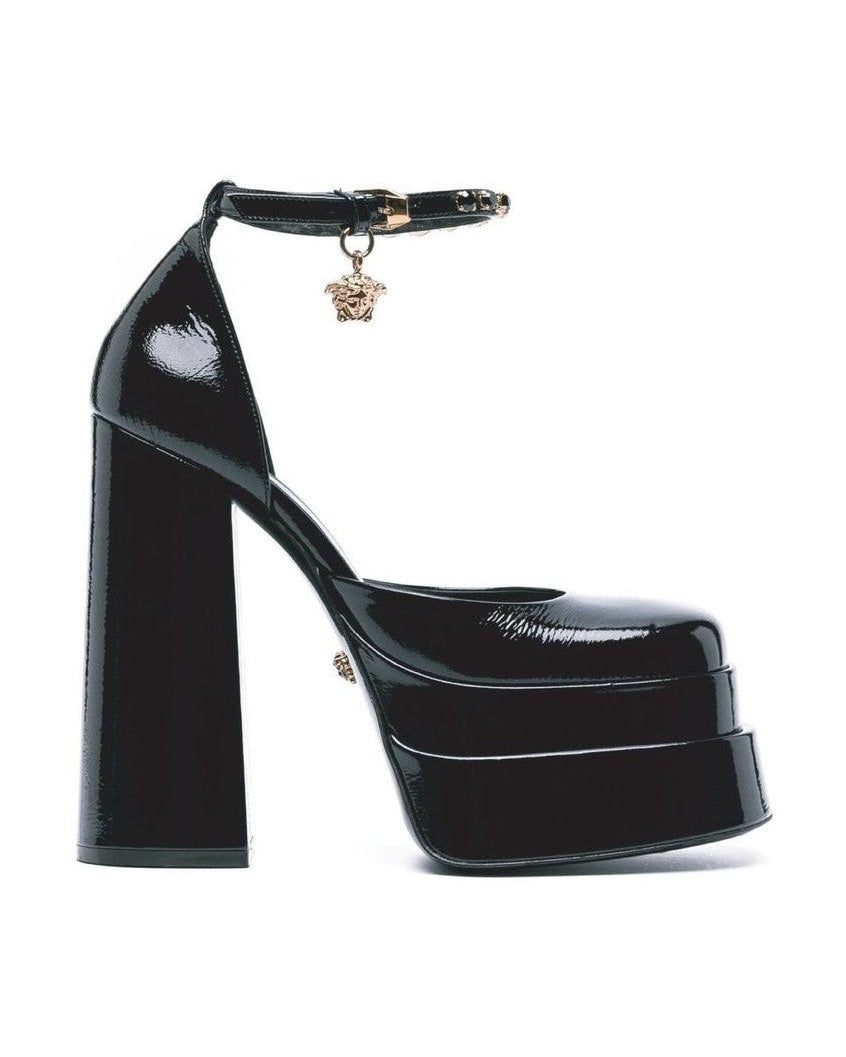Versace Black Calfskin Platform Pumps Heels