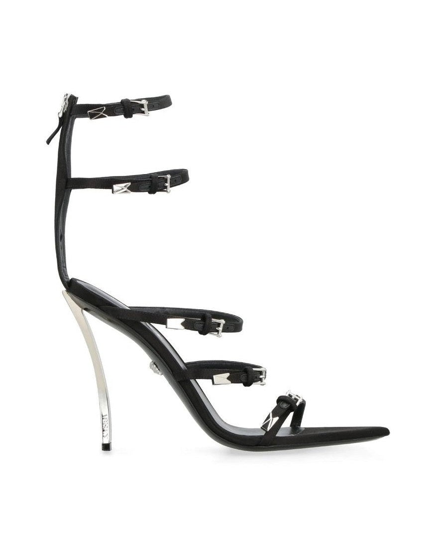 Versace Black Calfskin Stiletto Heel Sandals Heels