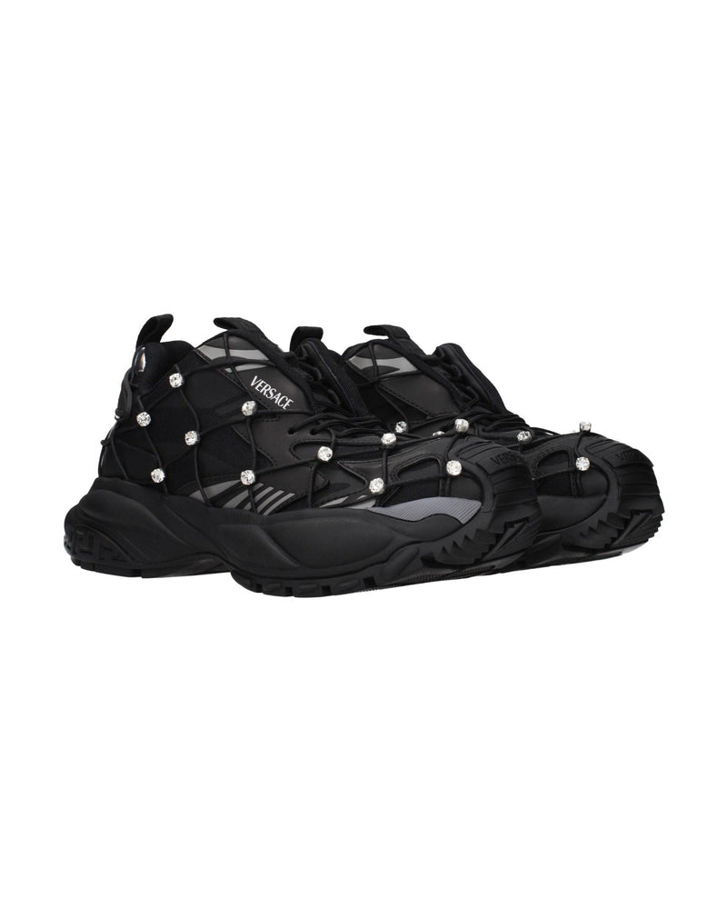 Versace Black Fabric Chunky Sneakers Glam Steals
