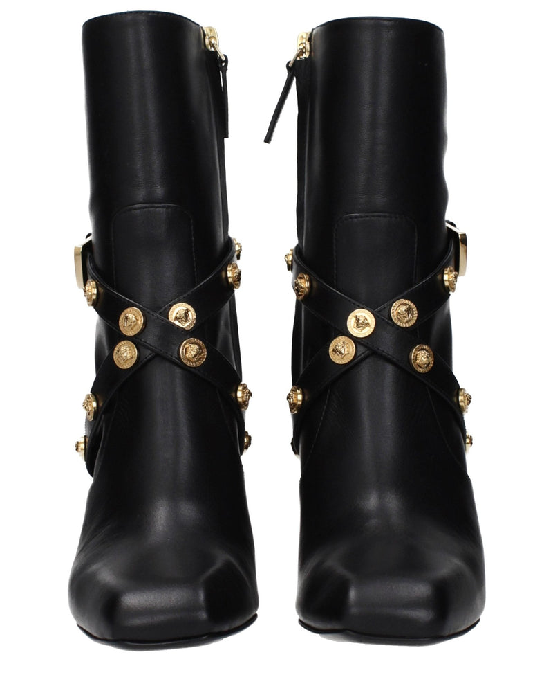 Versace Black Leather Ankle Boots Glam Steals