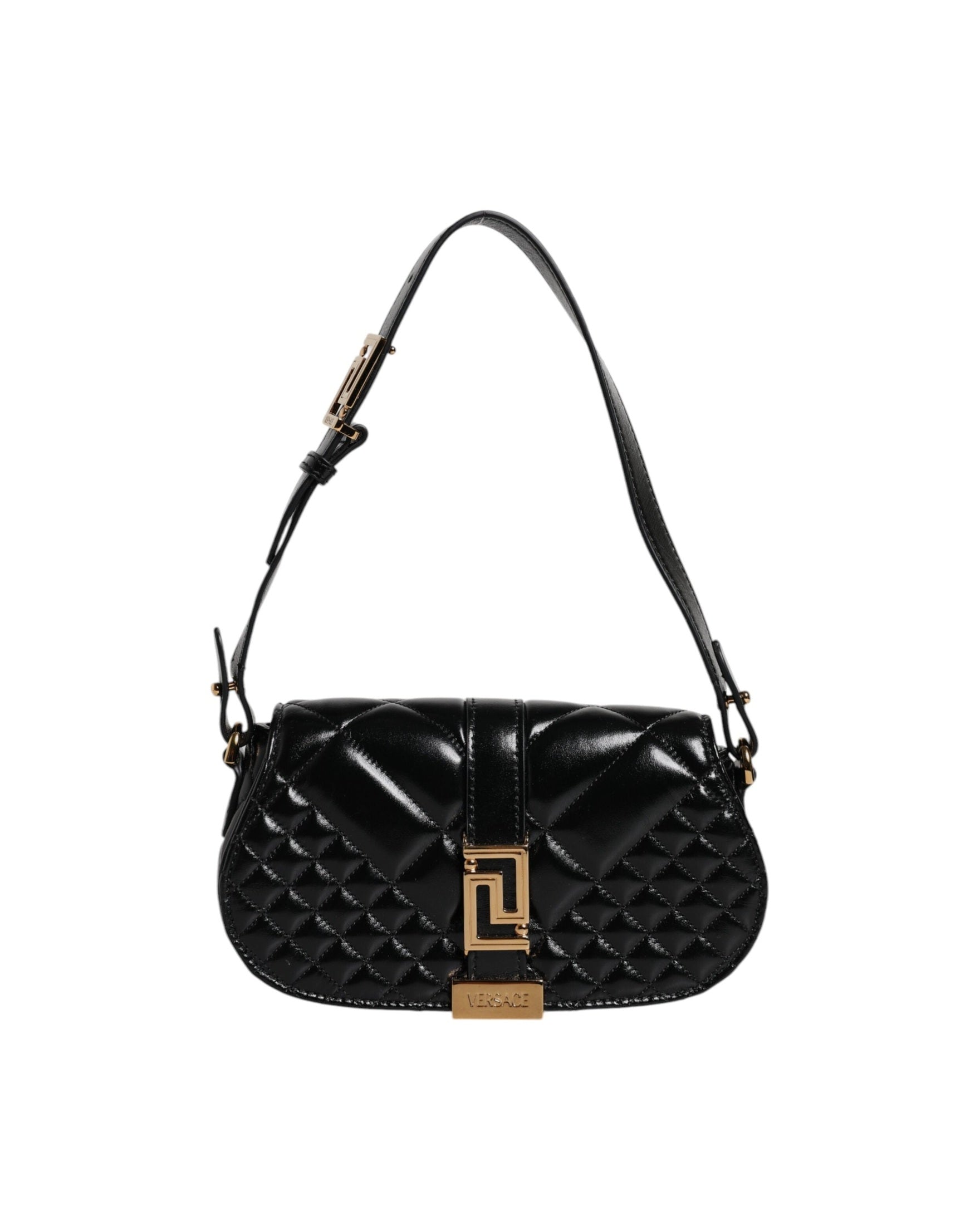 Versace Black Leather Calf Quilted Shoulder Strap Bag Glam Steals