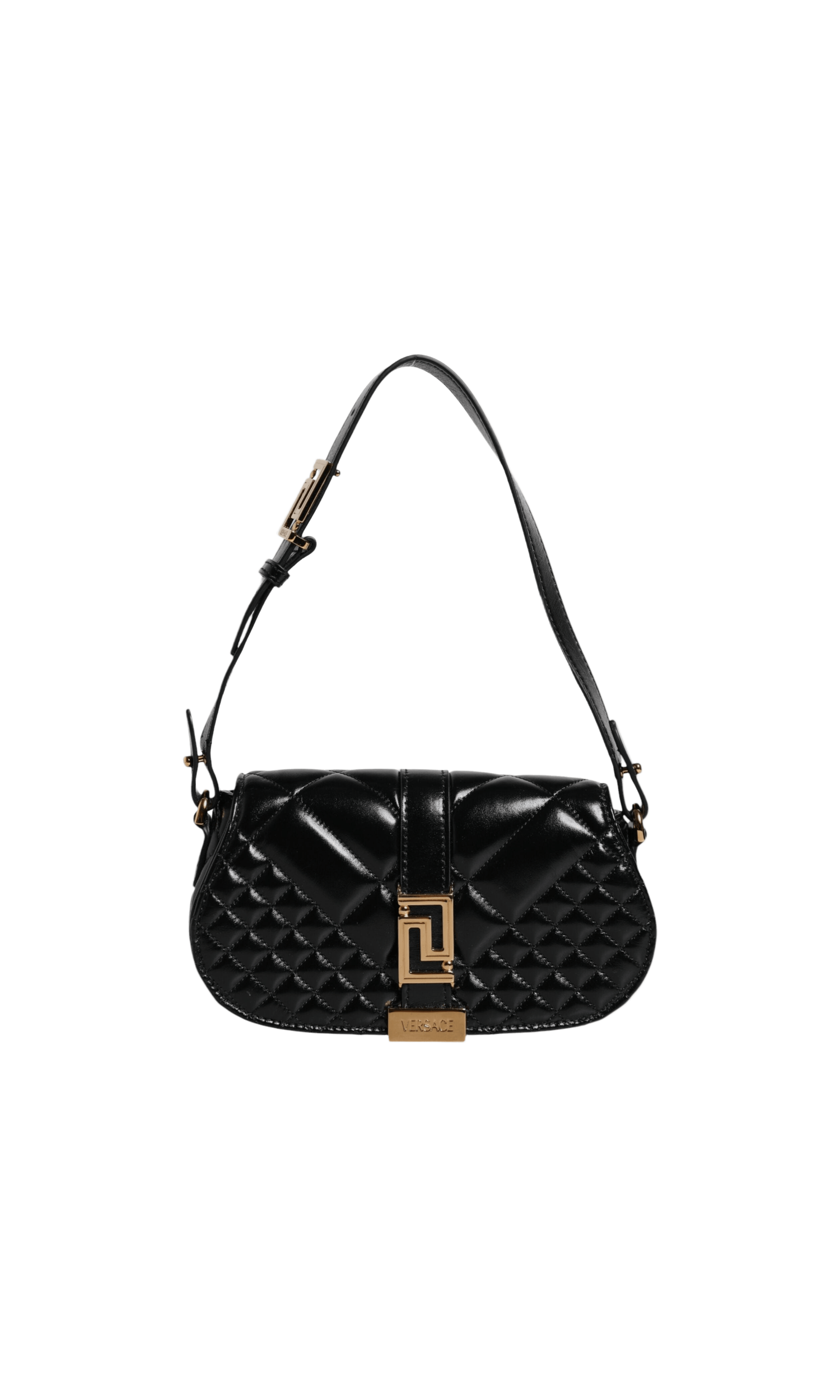 Versace Black Leather Calf Quilted Shoulder Strap Bag Glam Steals