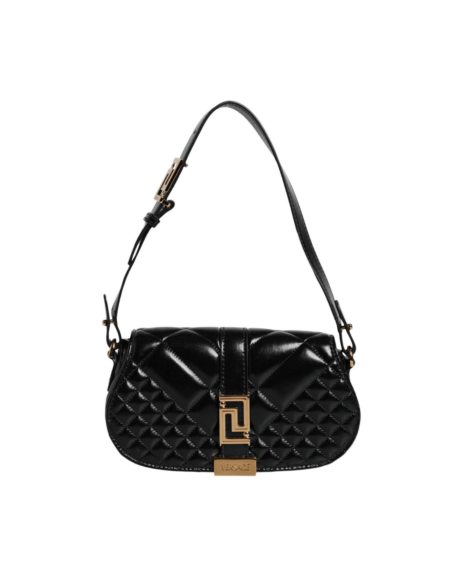 Versace Leather Black Calf Quilted Shoulder Strap Bag Shoulder Bags