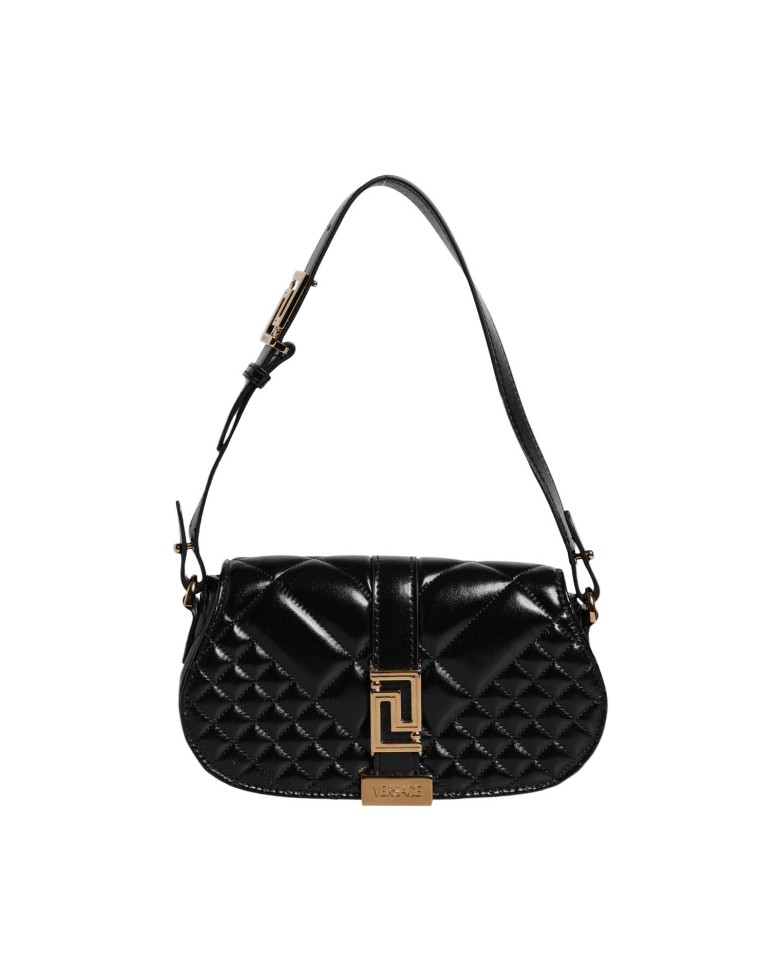 Versace Black Leather Calf Quilted Shoulder Strap Bag Glam Steals