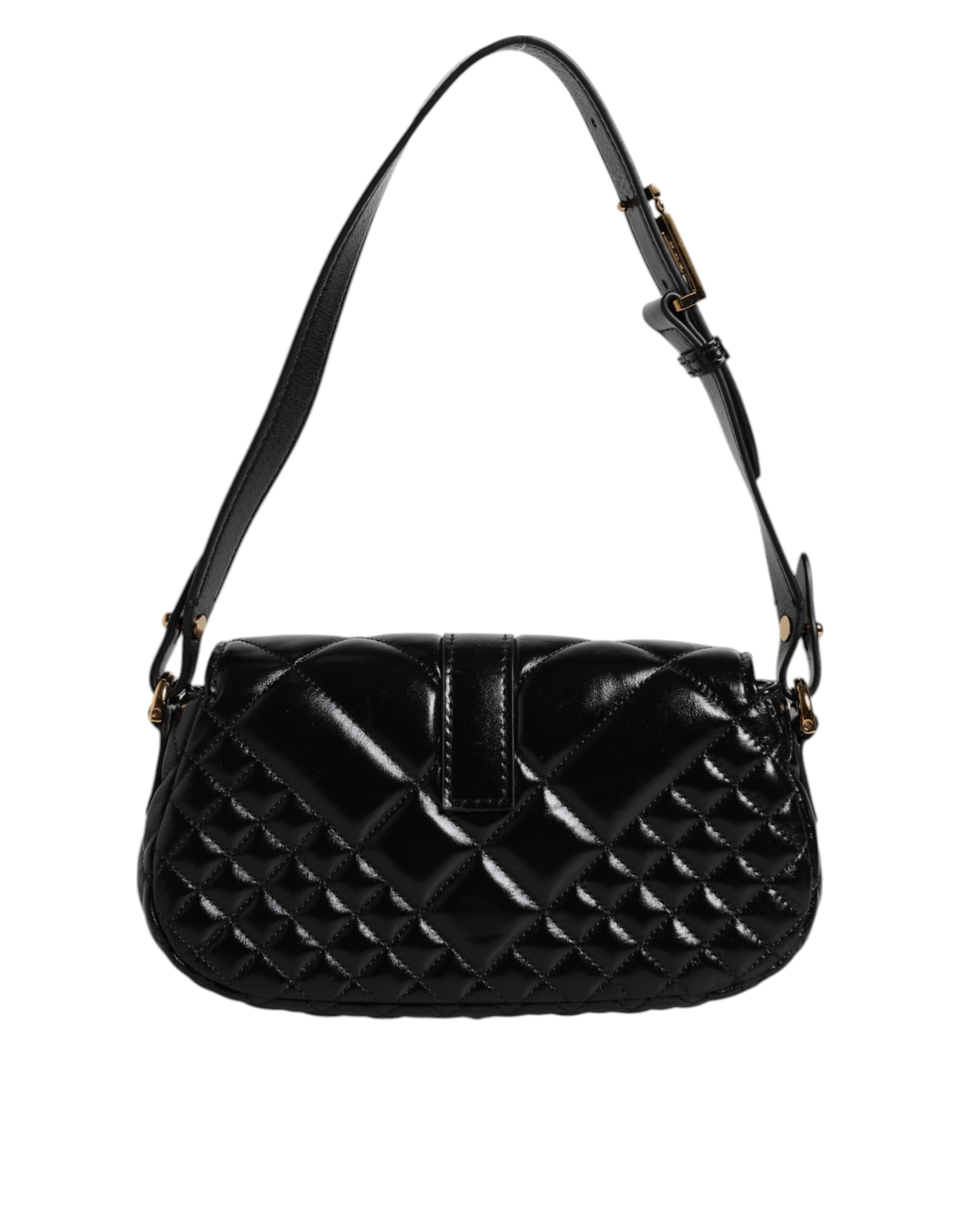 Versace Black Leather Calf Quilted Shoulder Strap Bag Glam Steals