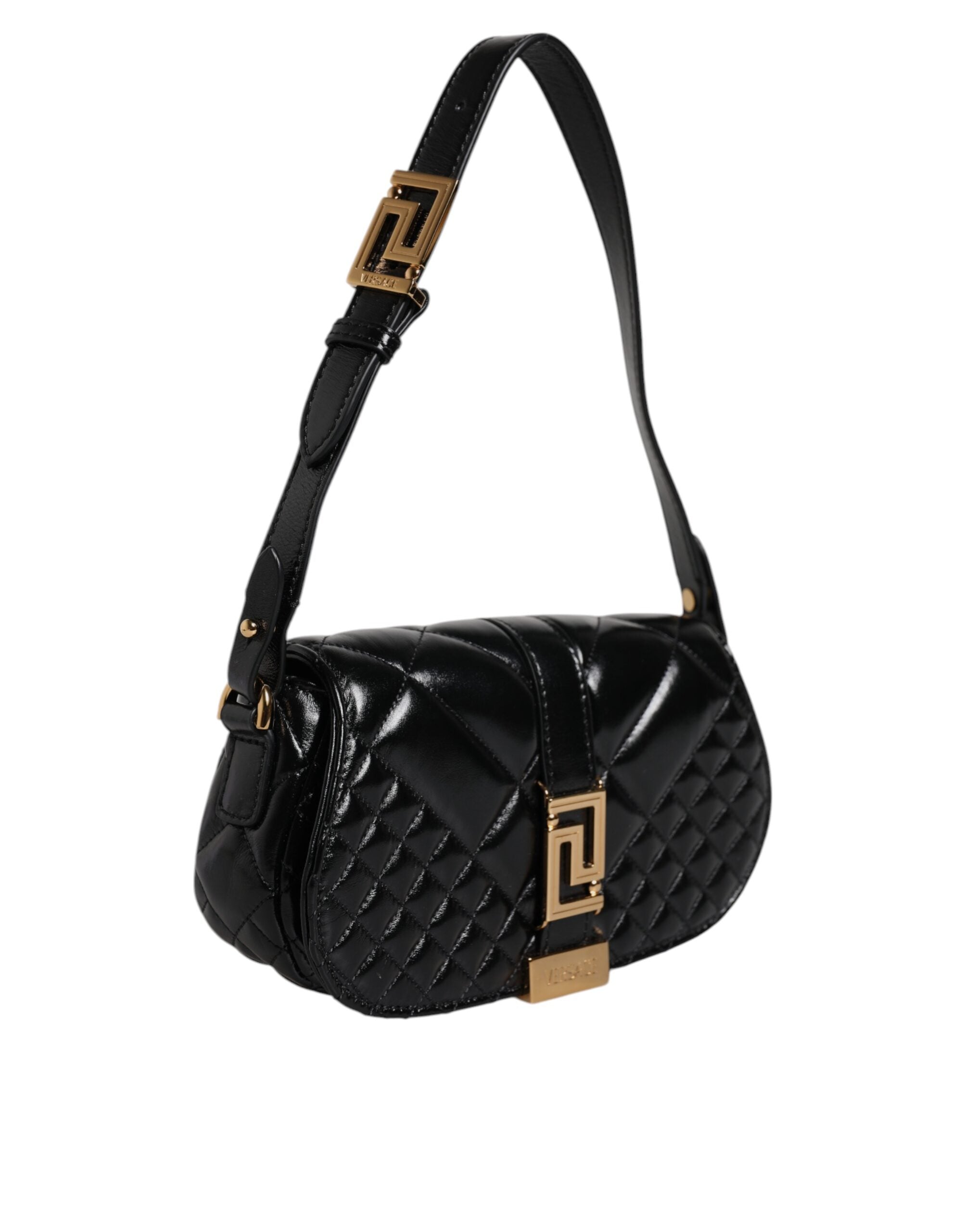 Versace Black Leather Calf Quilted Shoulder Strap Bag Glam Steals
