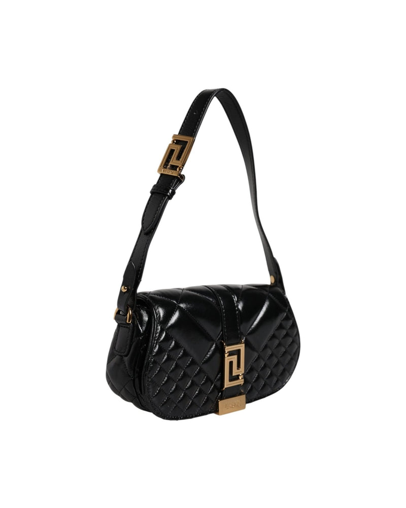 Versace Black Leather Calf Quilted Shoulder Strap Bag Glam Steals