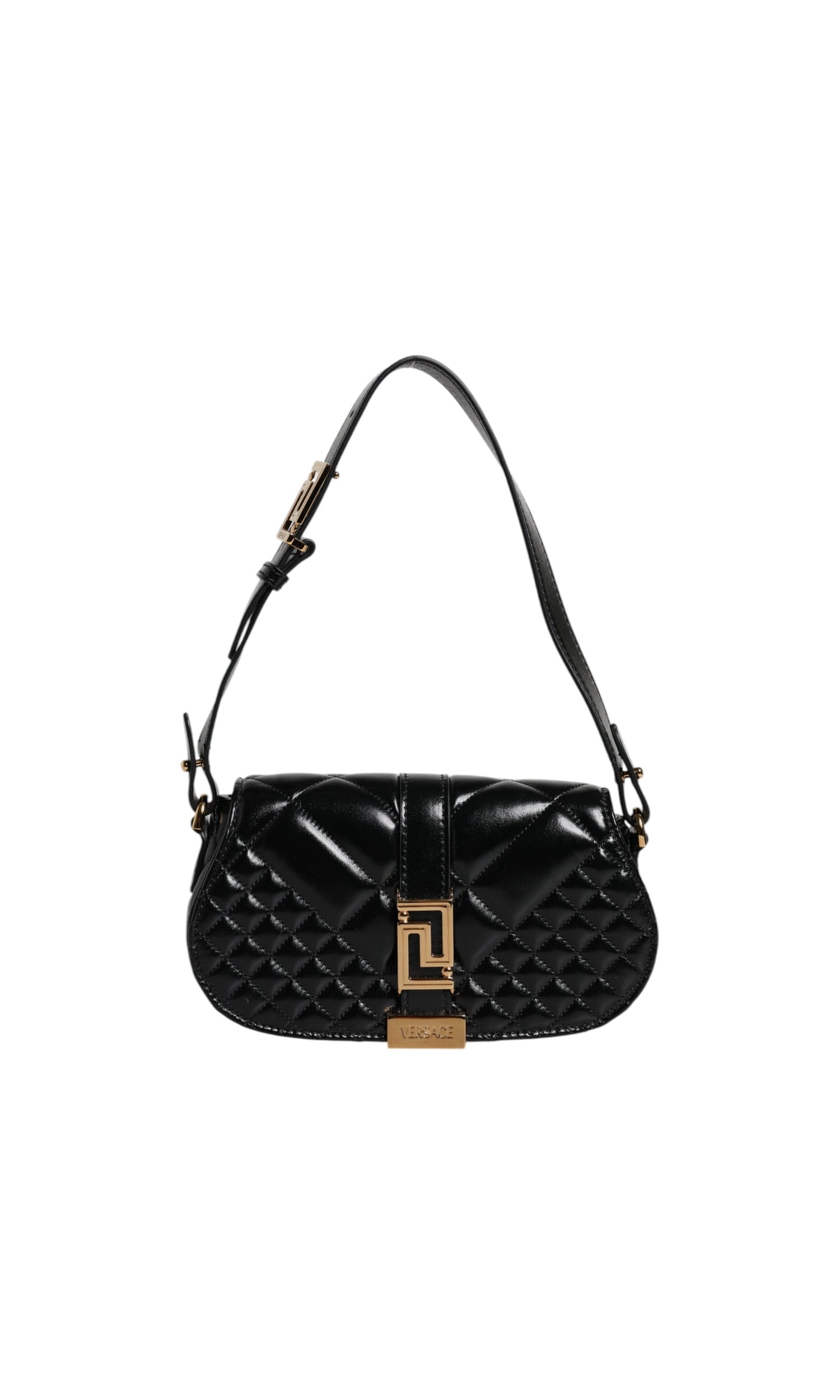 Versace Black Leather Calf Quilted Shoulder Strap Bag Glam Steals