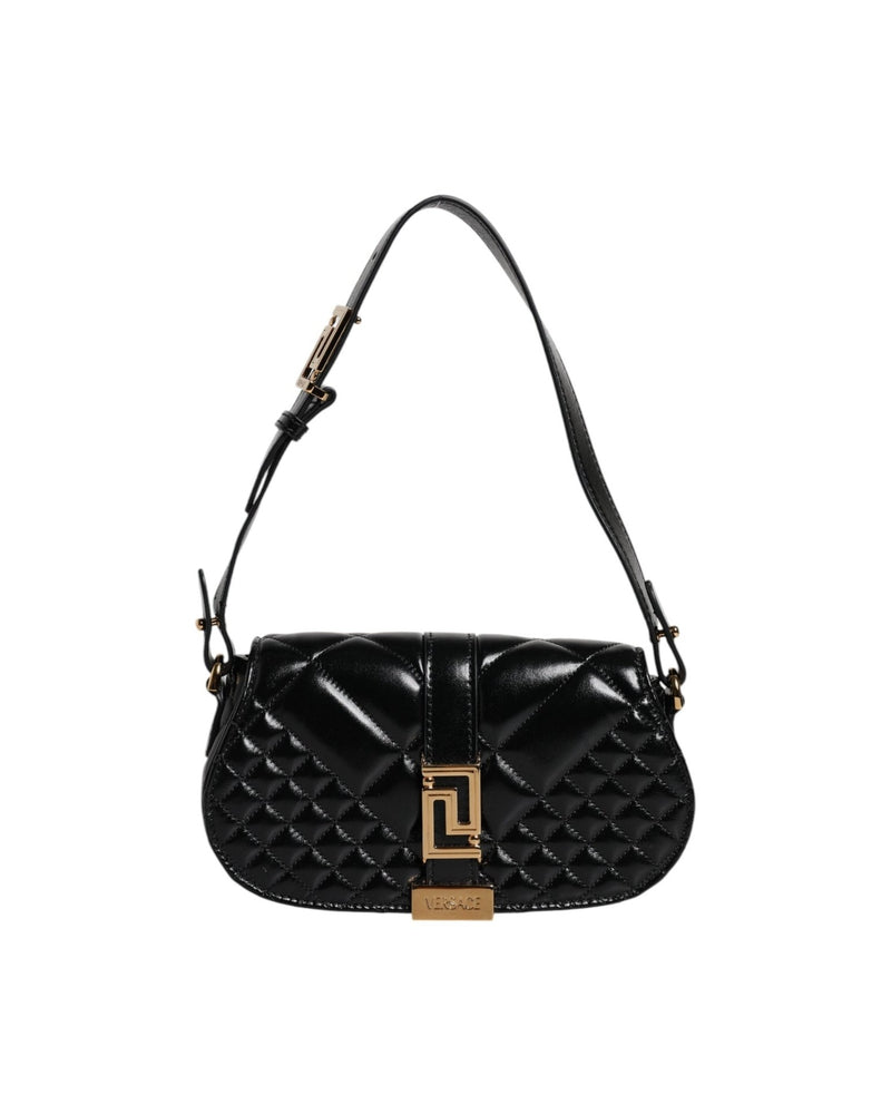 Versace Black Leather Calf Quilted Shoulder Strap Bag Glam Steals