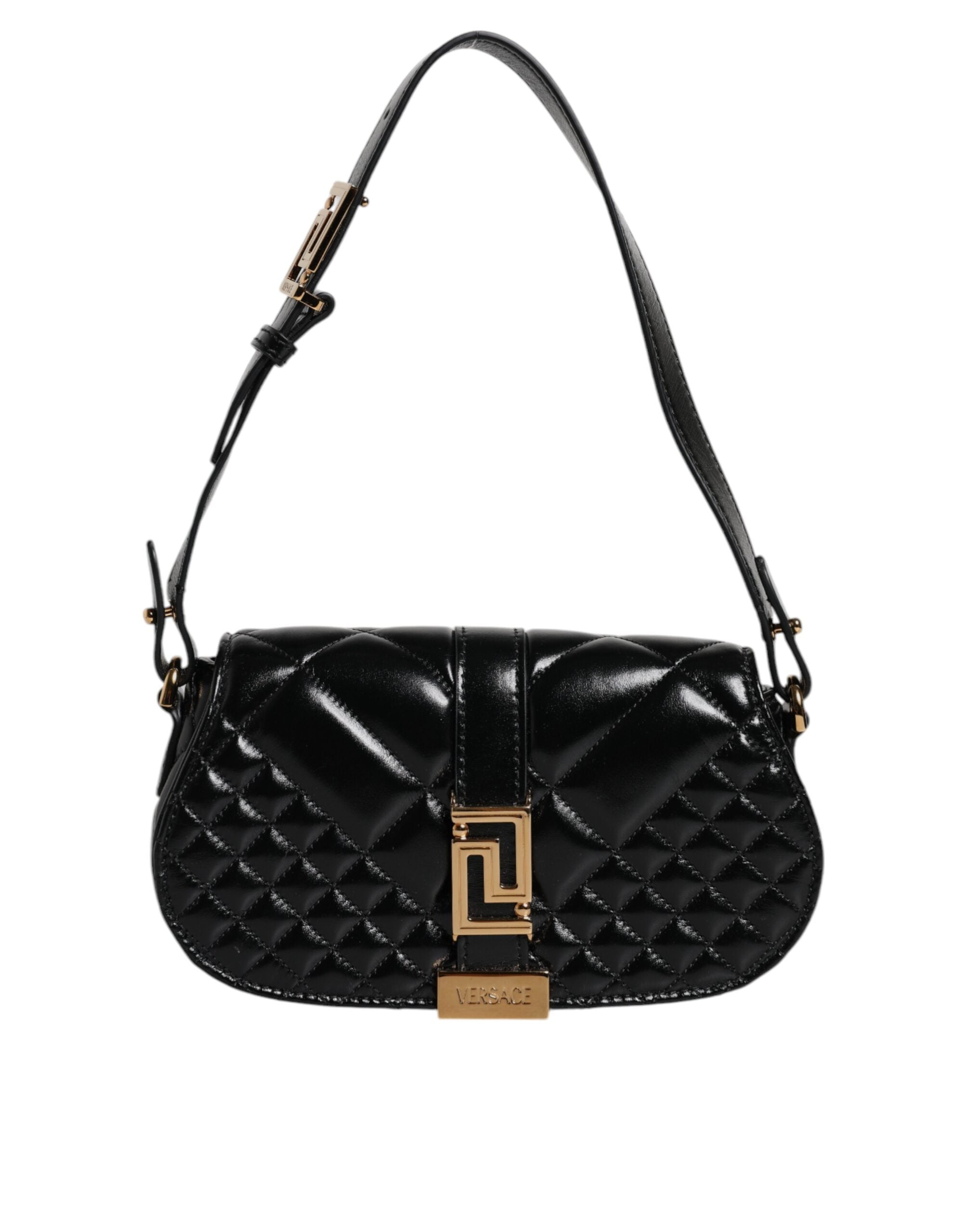 Versace Black Leather Calf Quilted Shoulder Strap Bag Glam Steals