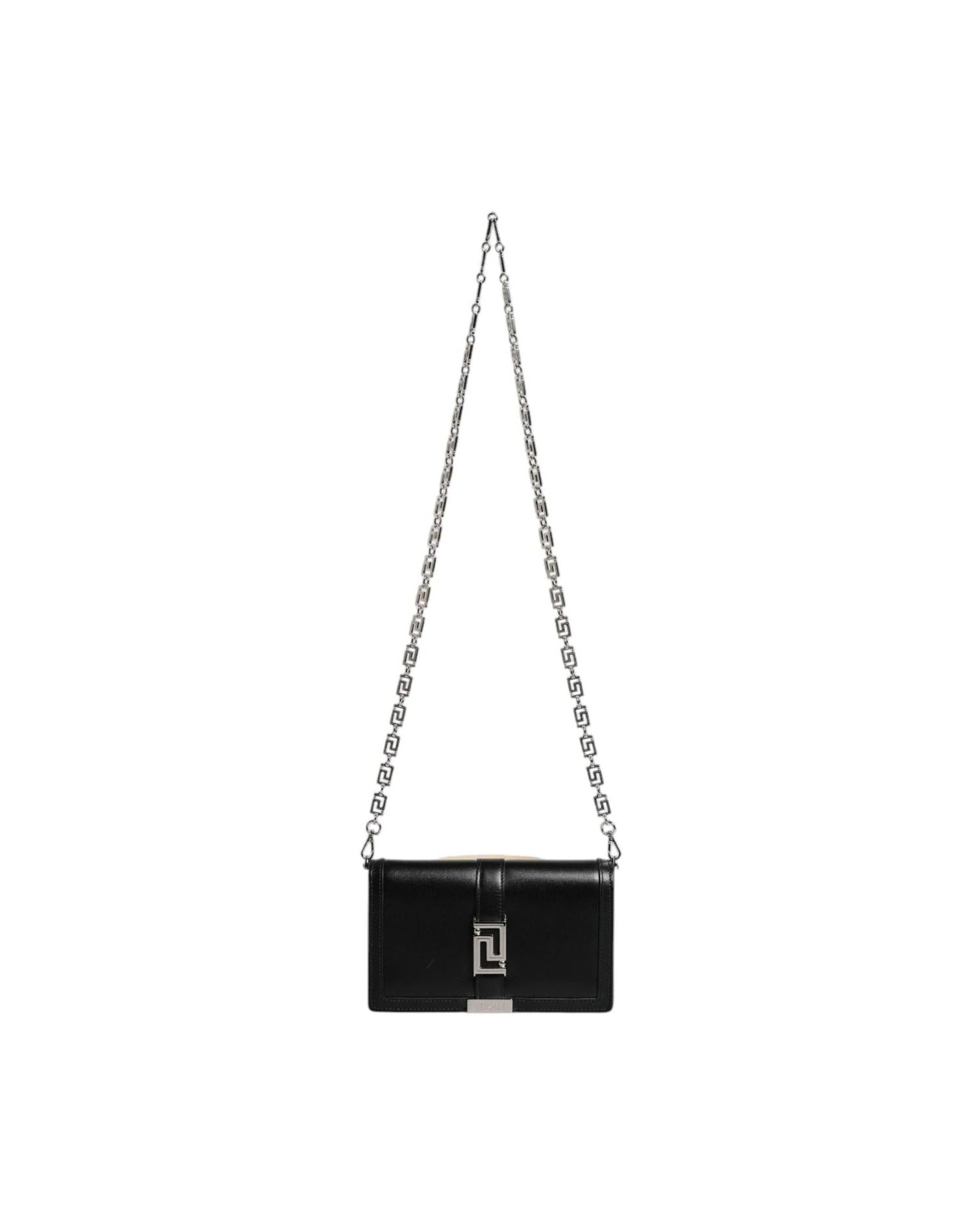 Versace Black Leather Calfskin Chain Strap Shoulder Crossbody Bag Glam Steals