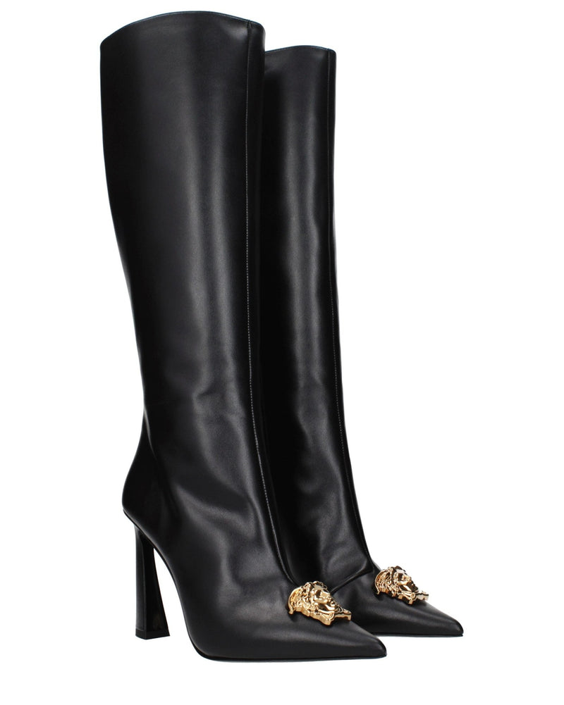 Versace Black Leather High Heel Boots Glam Steals