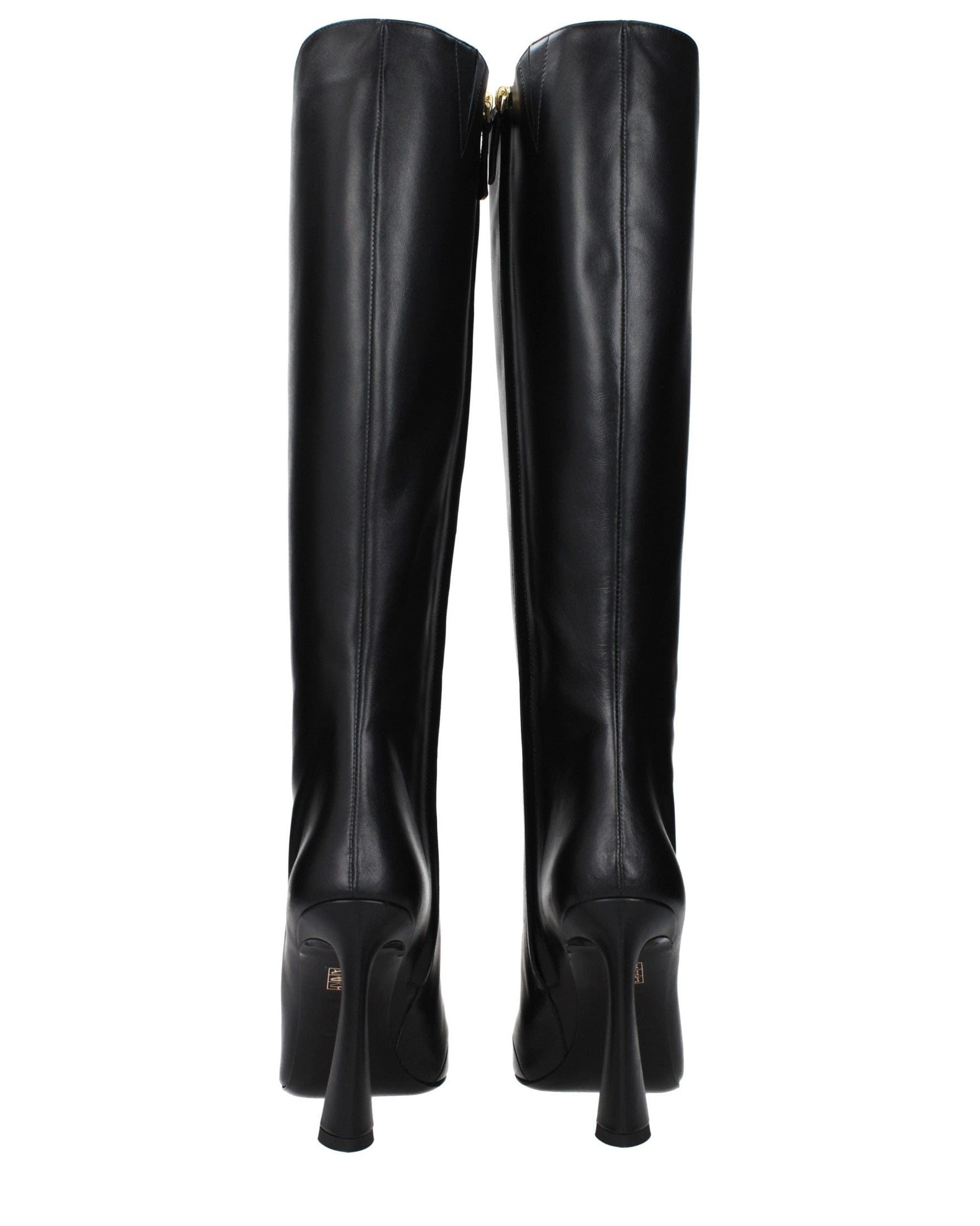 Versace Black Leather High Heel Boots Glam Steals