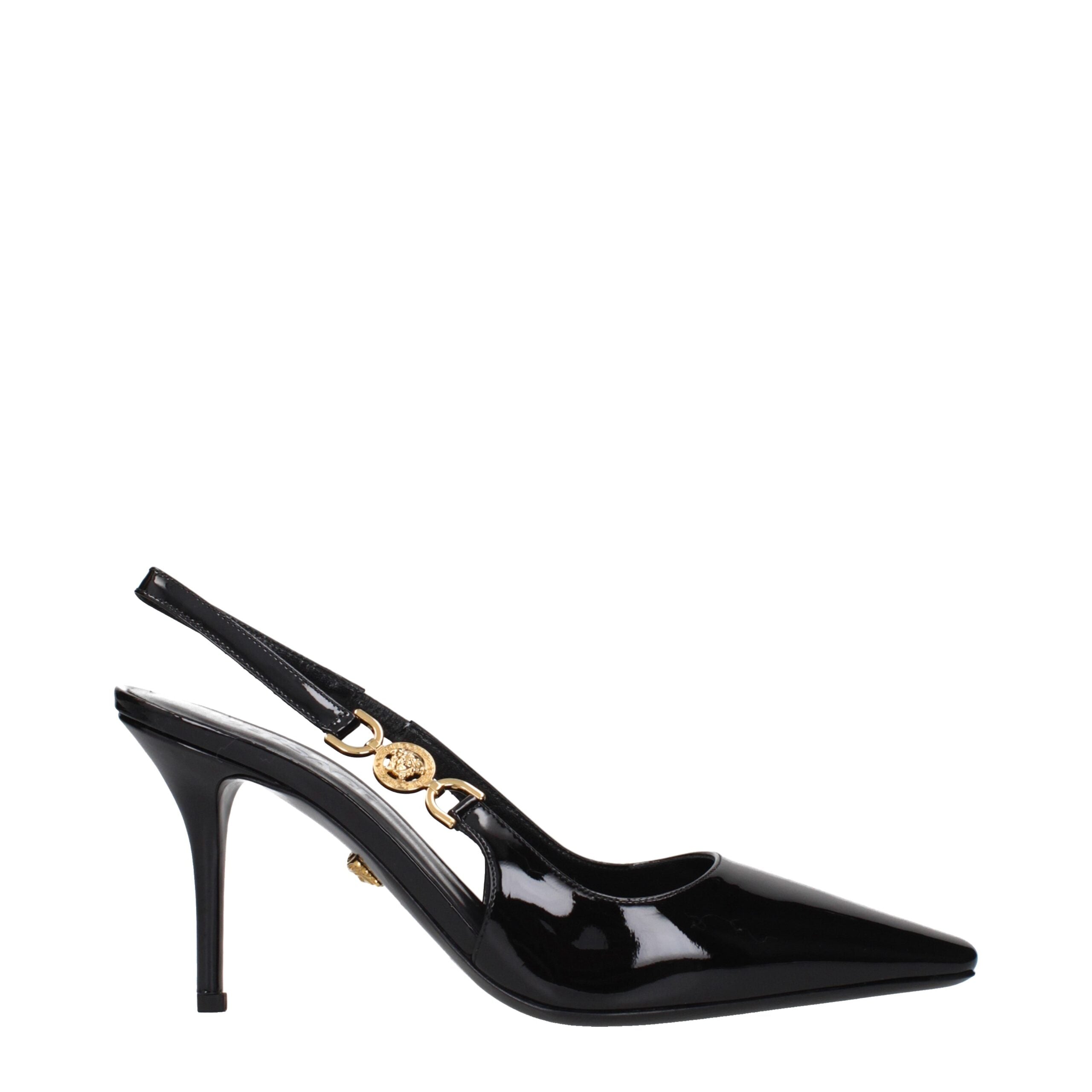 Versace Black Leather High Heel Pumps Glam Steals