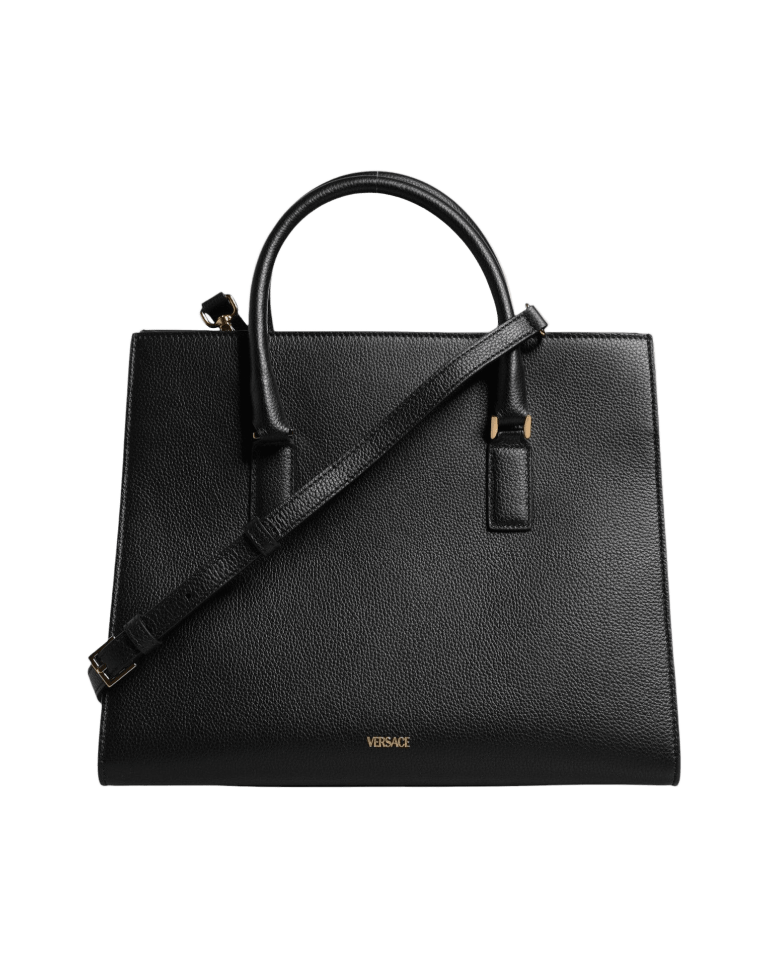 Versace Black Leather Large Top Handle Shoulder Crossbody Bag Glam Steals