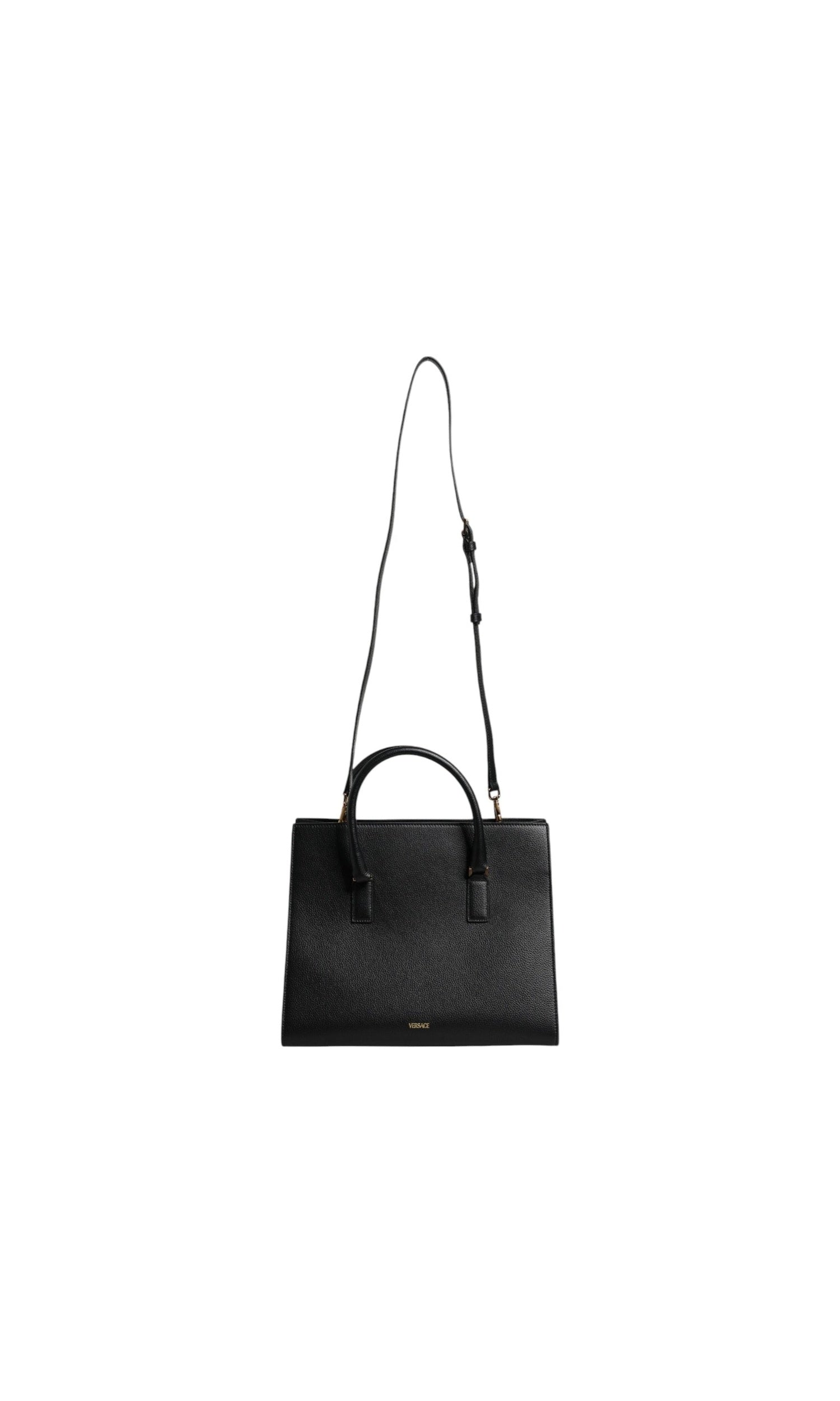 Versace Black Leather Large Top Handle Shoulder Crossbody Bag Glam Steals
