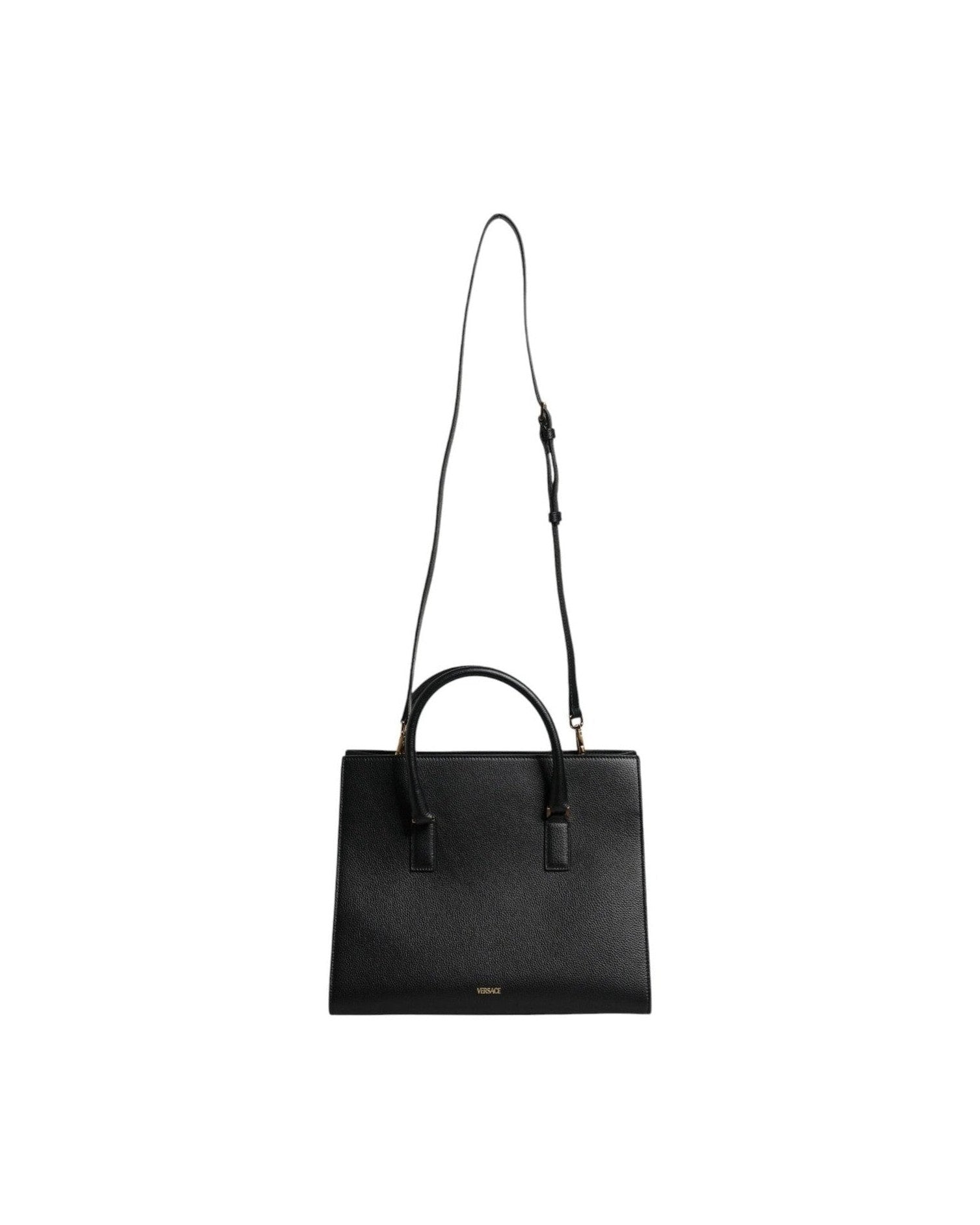 Versace Black Leather Large Top Handle Shoulder Crossbody Bag Glam Steals
