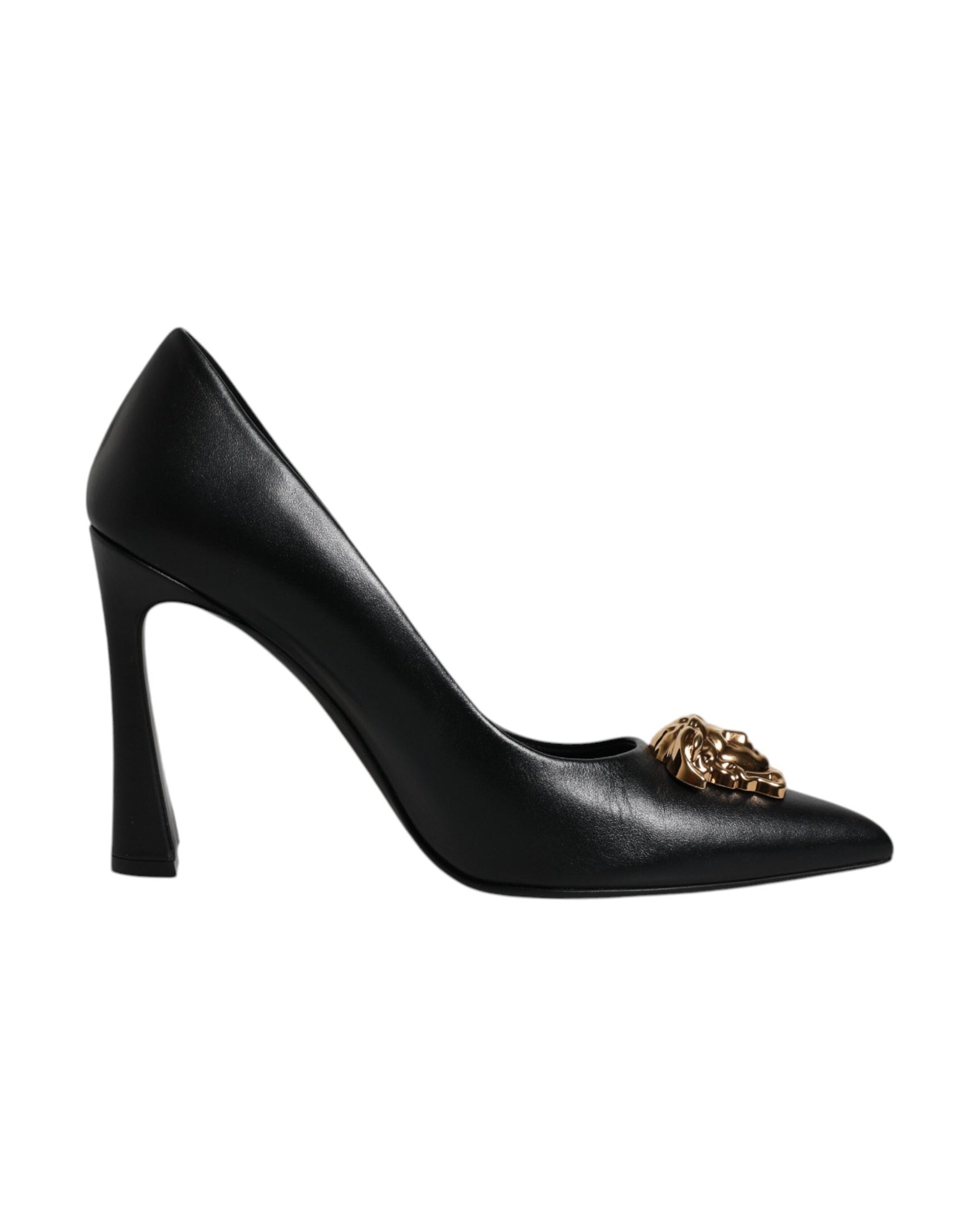 Versace Black Leather Logo Plaque High Heels Pumps Shoes Glam Steals
