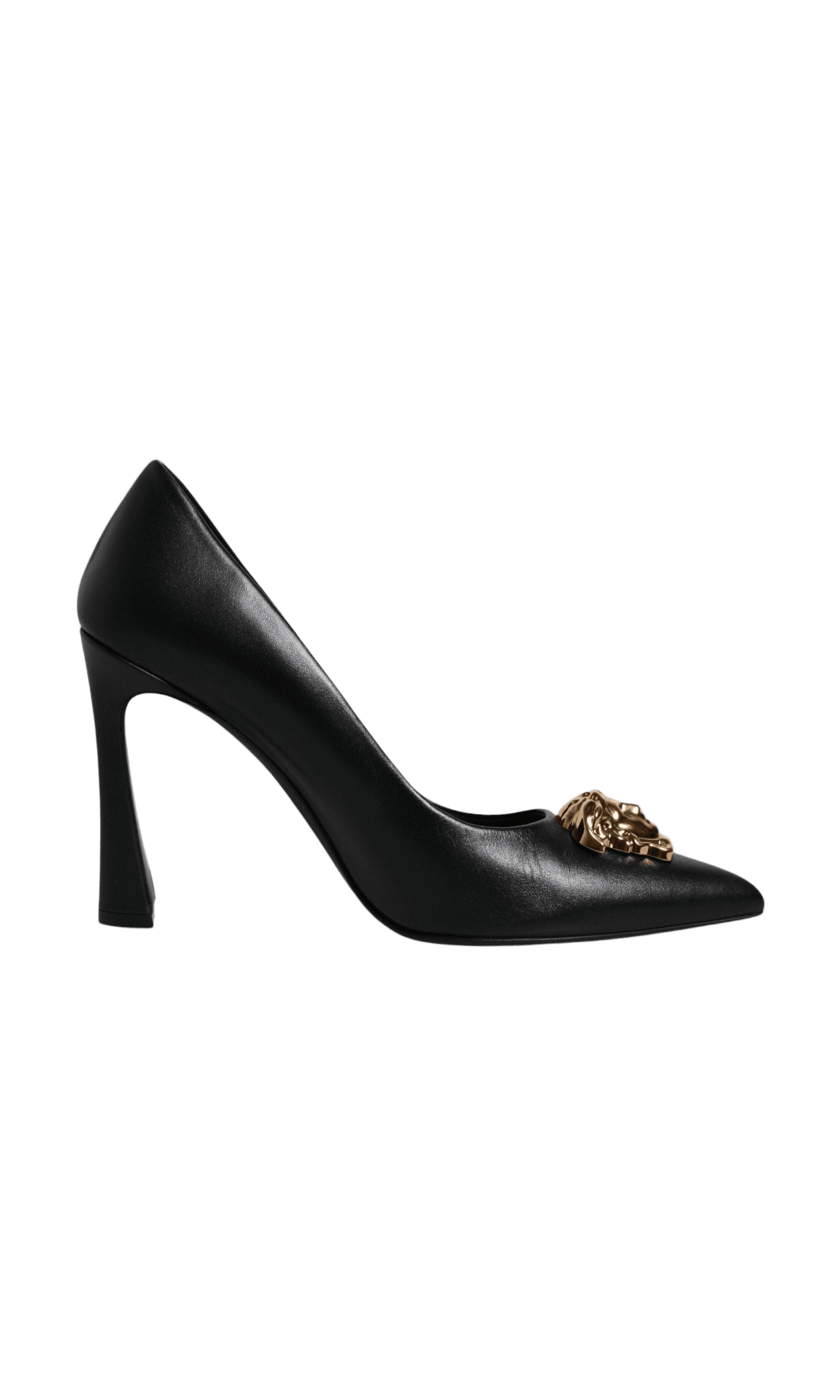 Versace Black Leather Logo Plaque High Heels Pumps Shoes Glam Steals