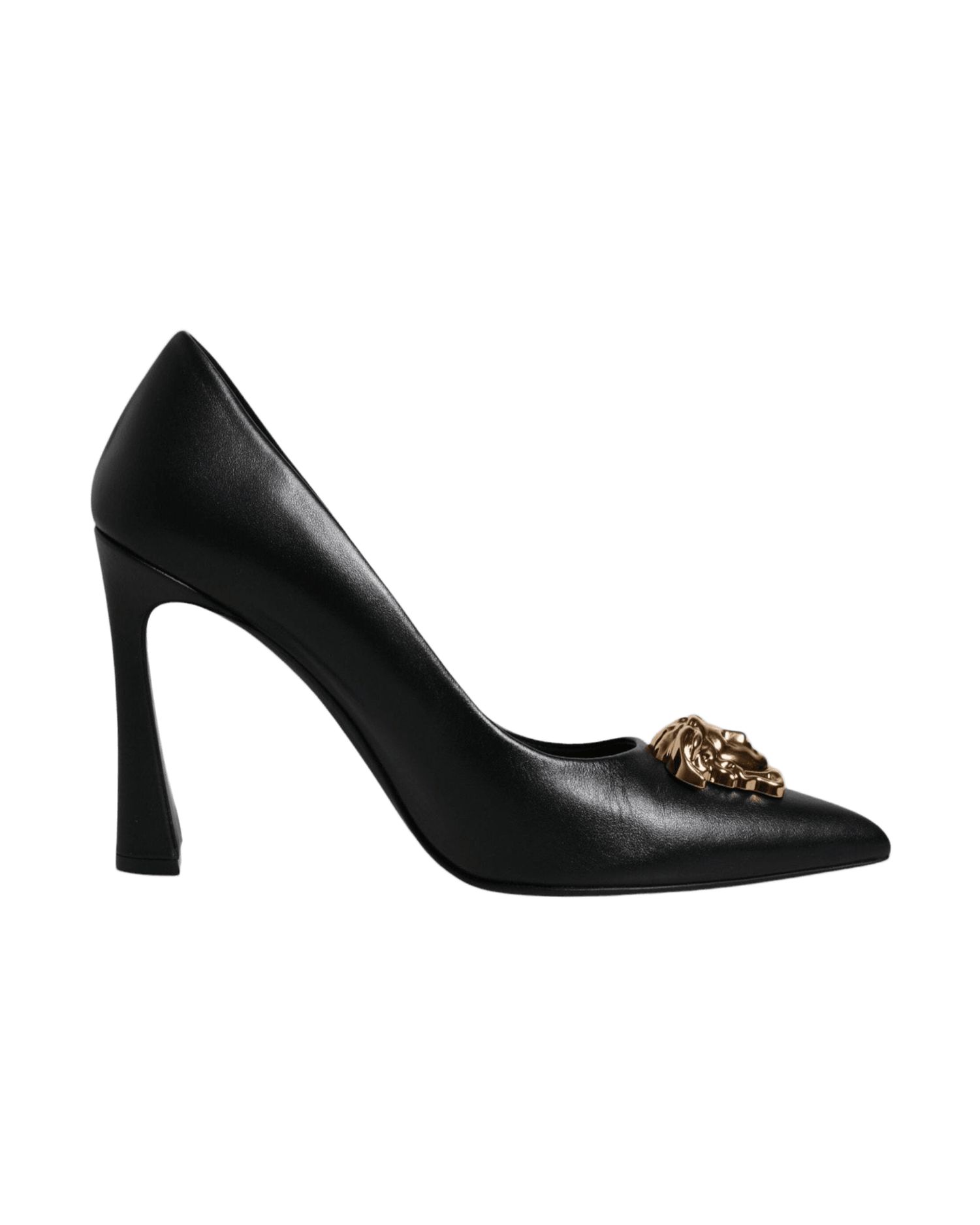 Versace Black Leather Logo Plaque High Heels Pumps Shoes Glam Steals