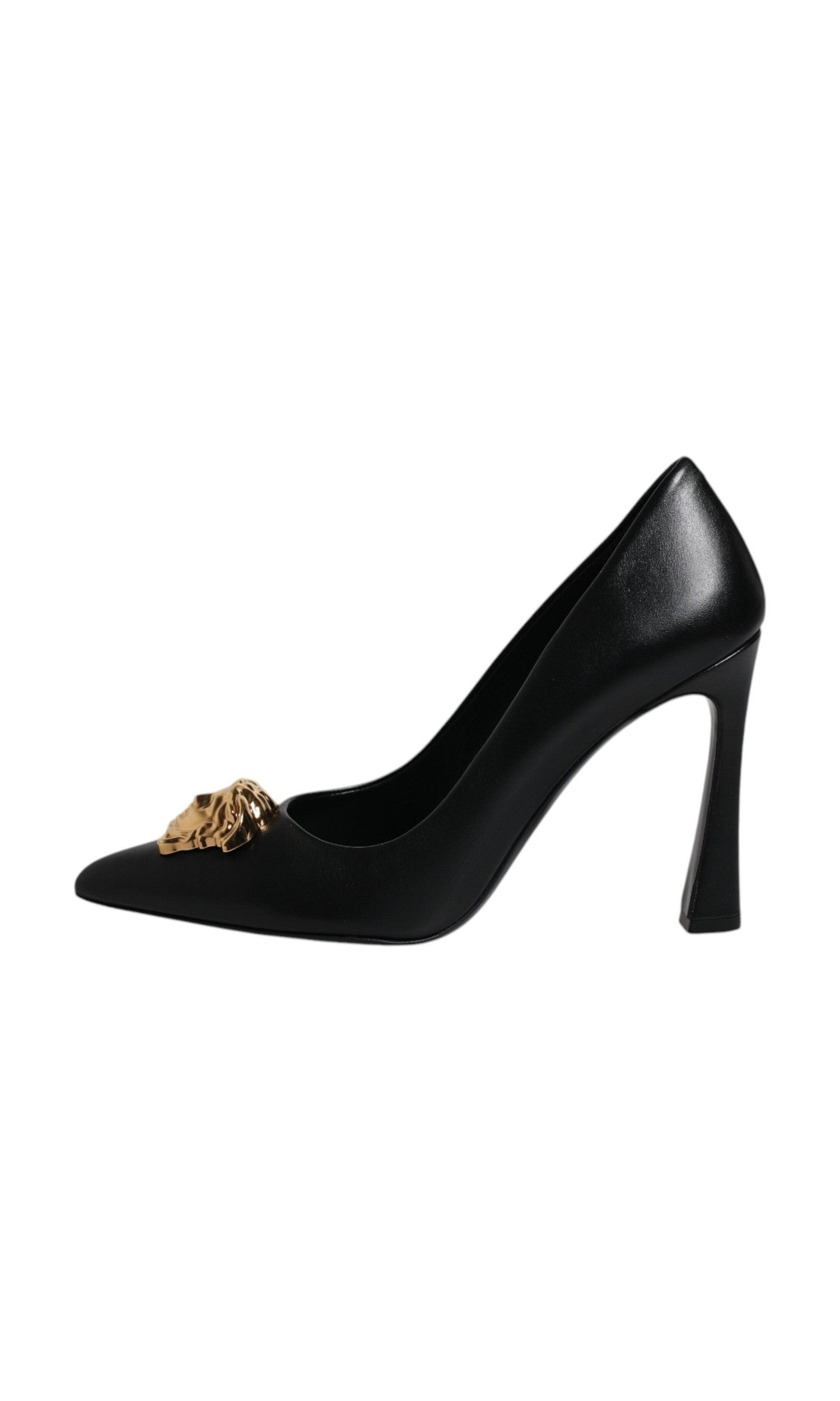 Versace Black Leather Logo Plaque High Heels Pumps Shoes Glam Steals