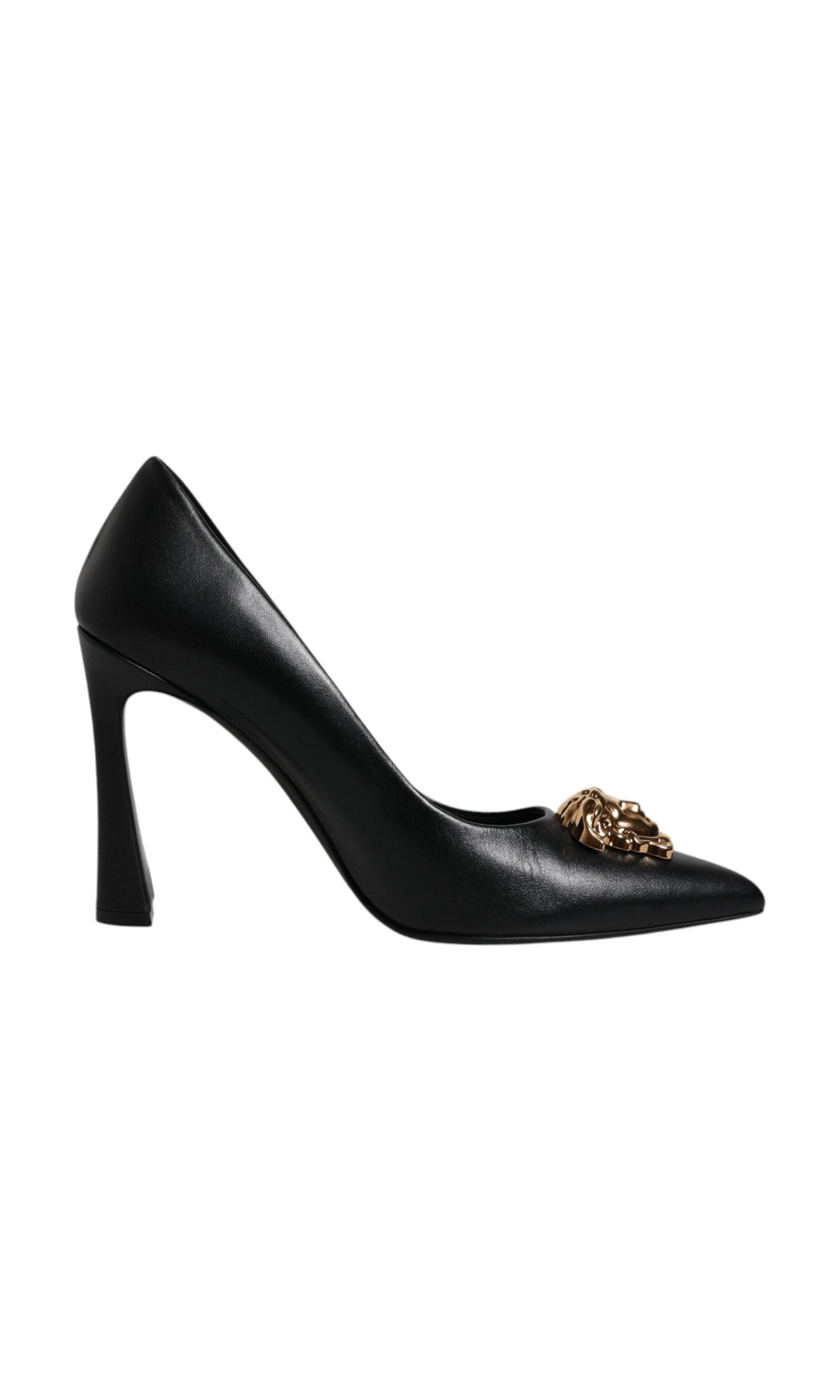 Versace Black Leather Logo Plaque High Heels Pumps Shoes Glam Steals