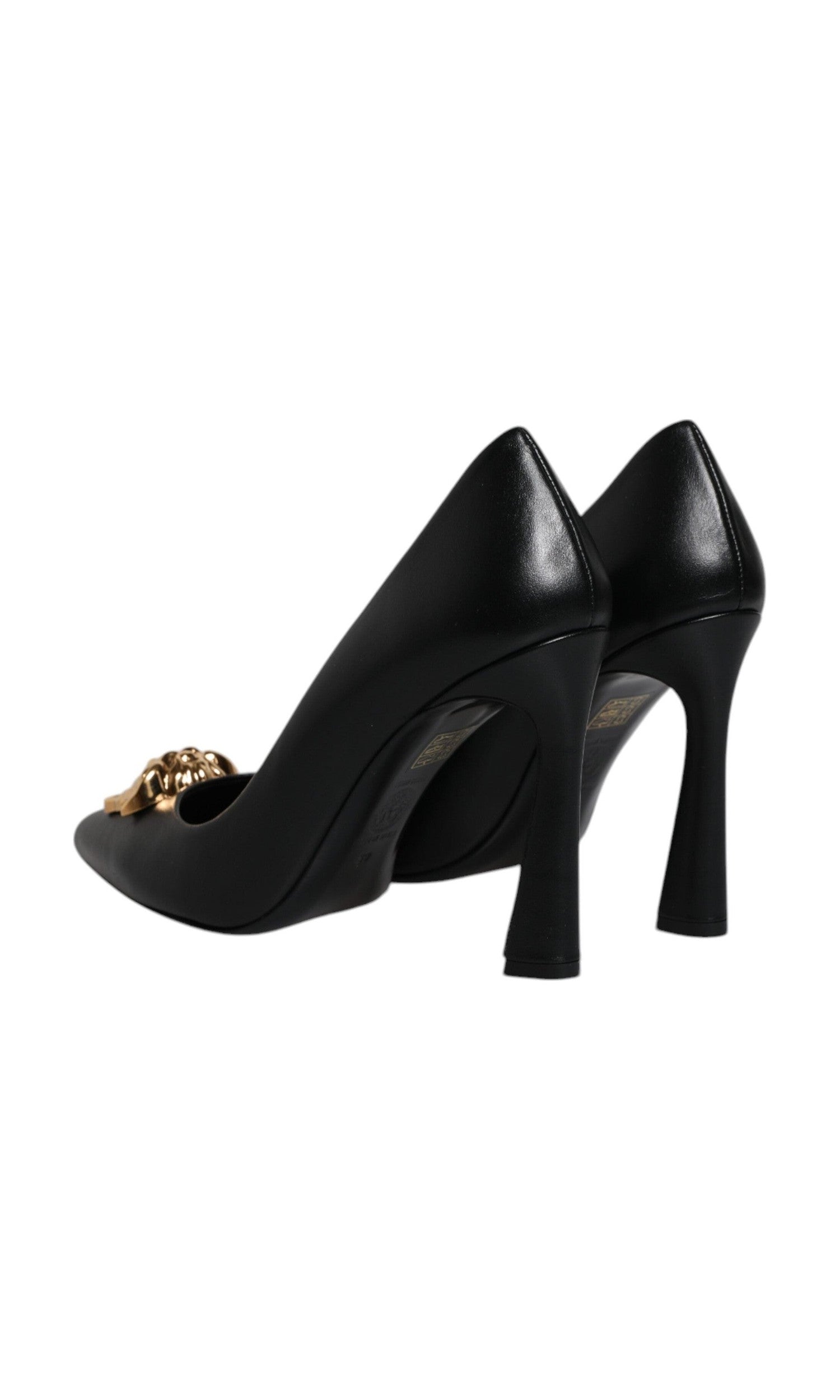 Versace Black Leather Logo Plaque High Heels Pumps Shoes Glam Steals