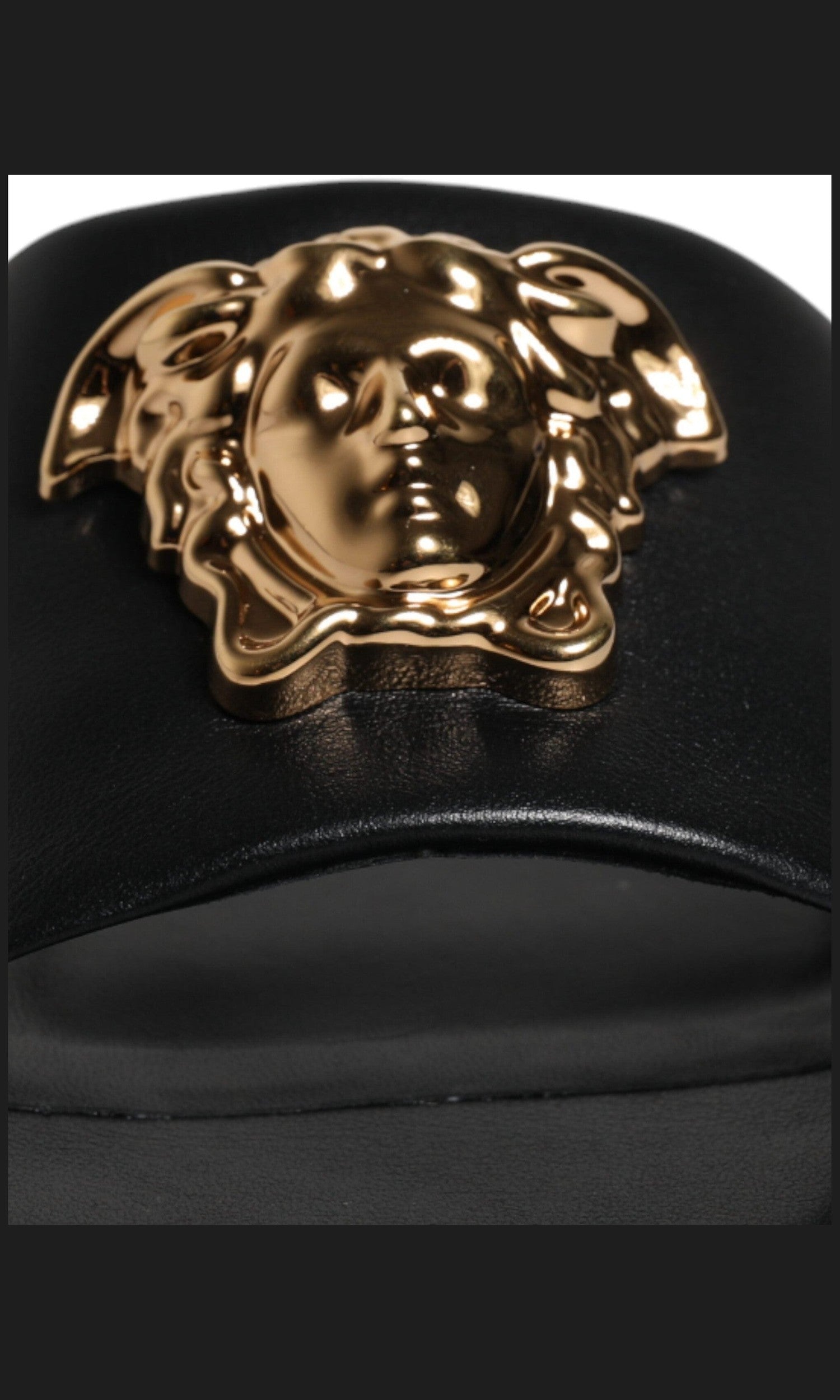 Versace Black Leather Logo Plaque Slip On Slides Flats Shoes Glam Steals