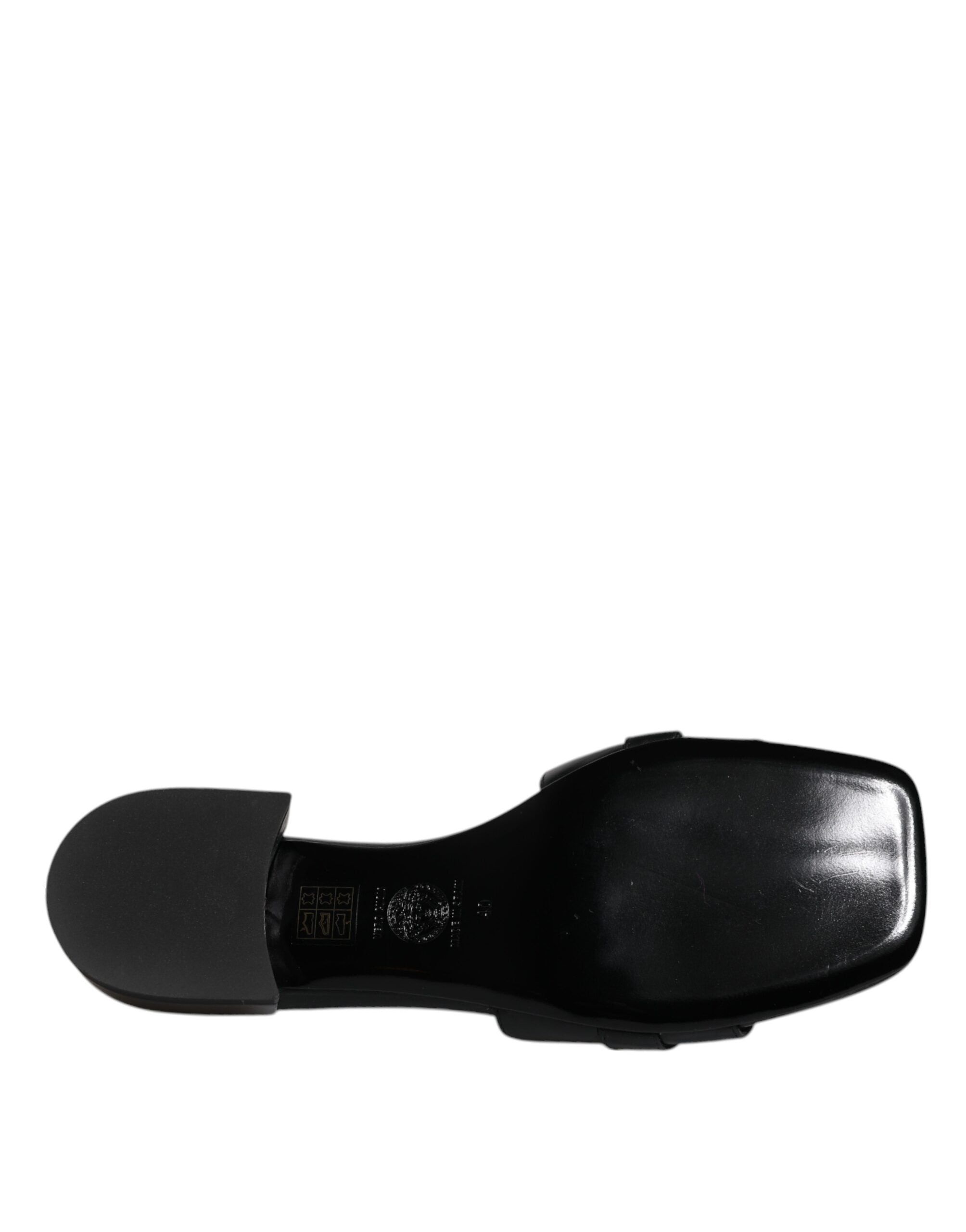 Versace Black Leather Logo Plaque Slip On Slides Flats Shoes Glam Steals