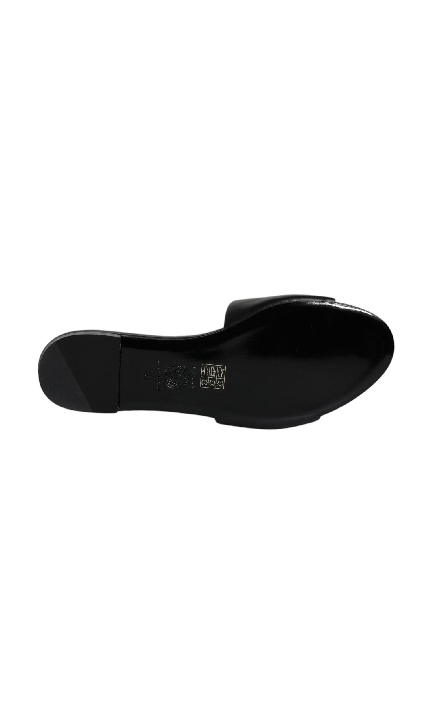 Versace Black Leather Logo Plaque Slip On Slides Flats Shoes Glam Steals