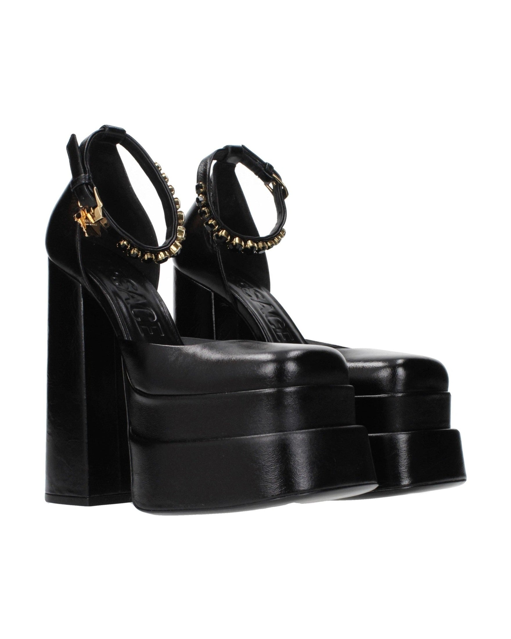 Versace Black Leather Platform Pumps Glam Steals