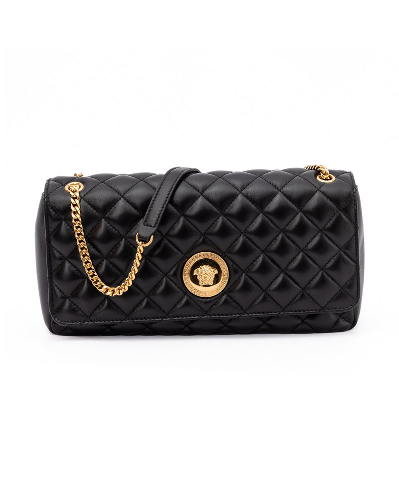 Versace Black Leather Quilted Shoulder Strap Bag Glam Steals