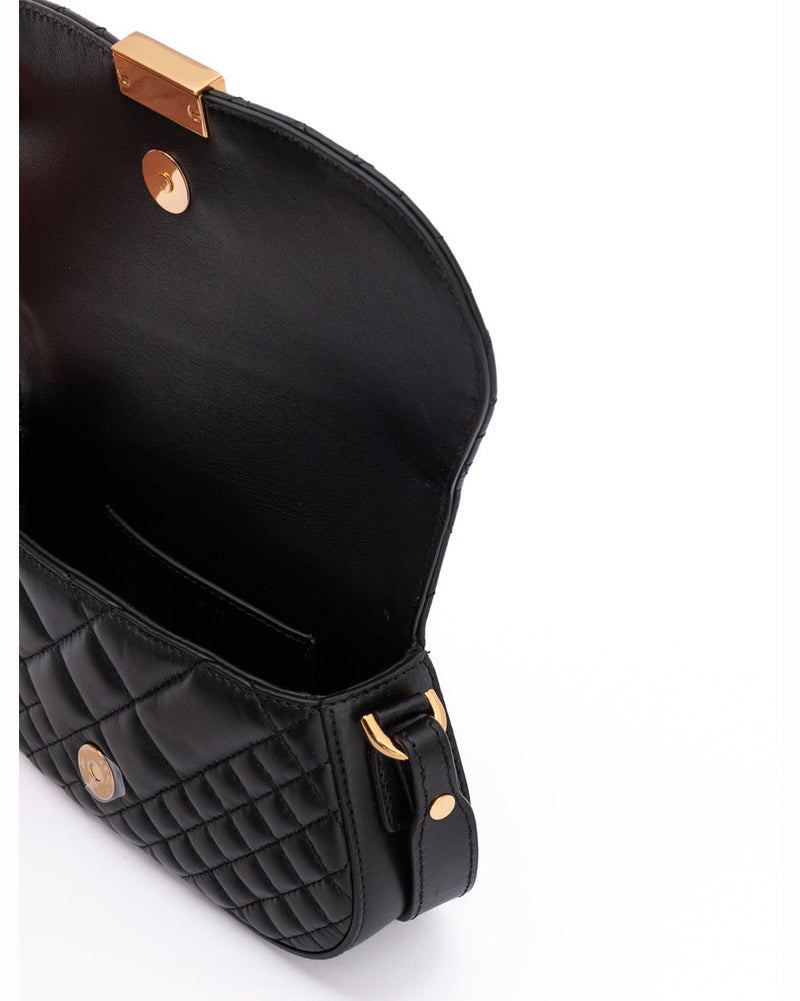 Versace Black Leather Quilted Shoulder Strap Bag Glam Steals