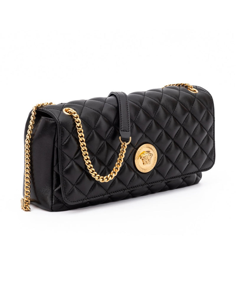 Versace Black Leather Quilted Shoulder Strap Bag Glam Steals