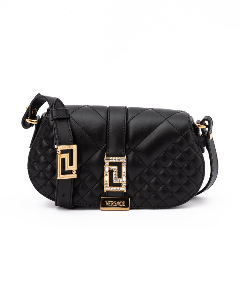 Versace Black Leather Quilted Shoulder Strap Bag Glam Steals